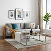 Set of Three 37" Clear And Silver Glass  Stainless Steel Square Mirrored Bunching Coffee Tables