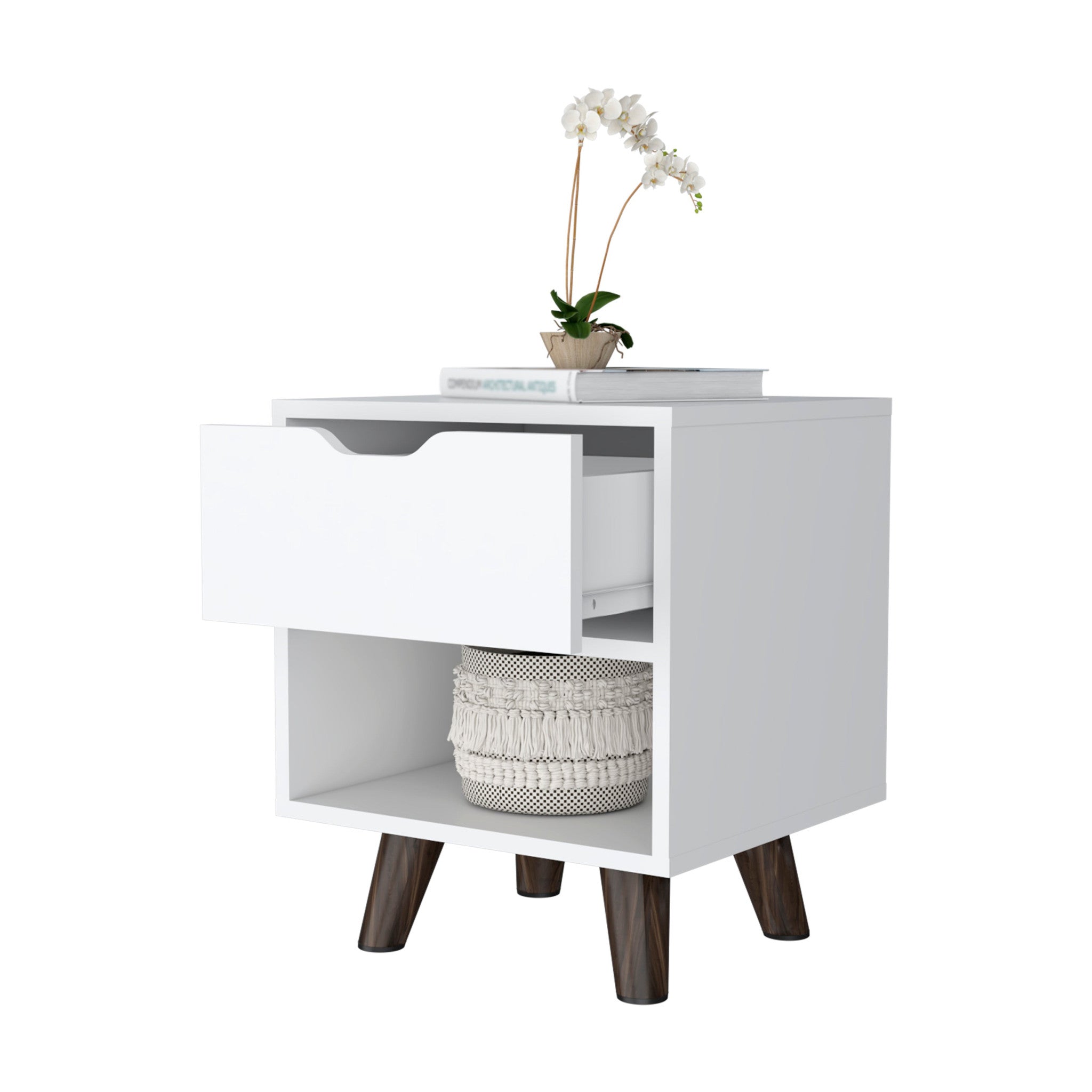 19" White Wood One Drawer Nightstand