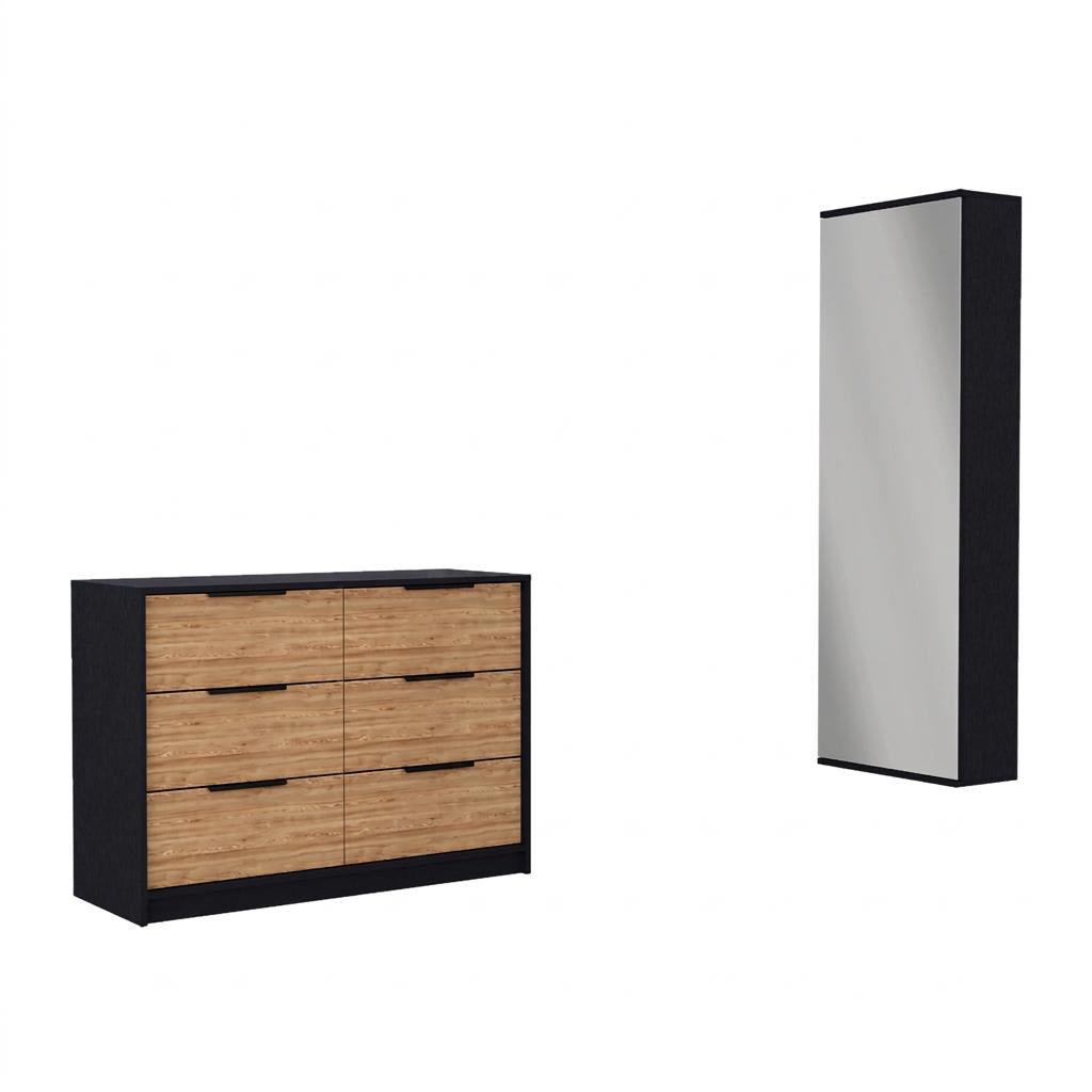 Two Piece Black And Brown Bedroom Set With Mirror