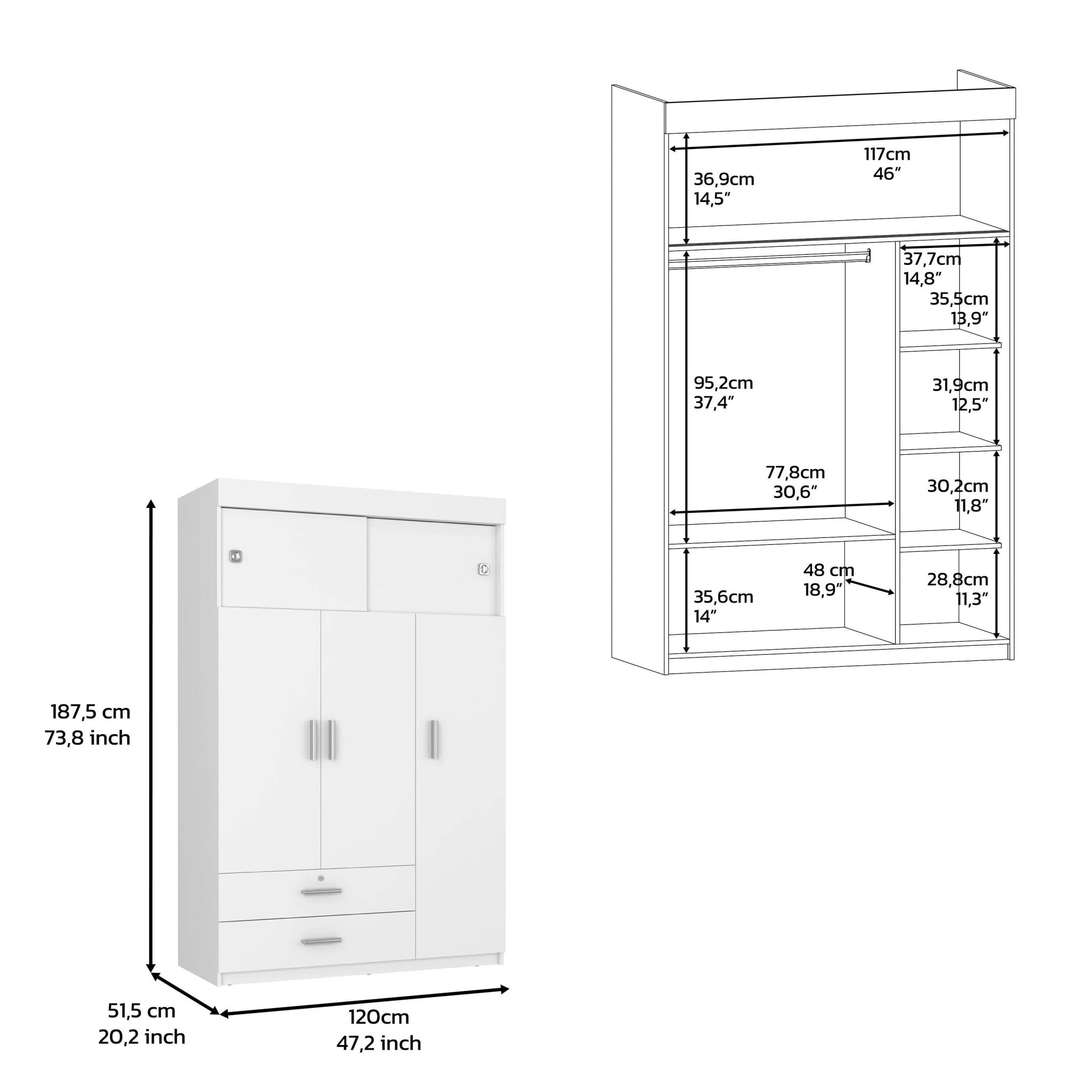 47" White Wood Two Drawer Dresser