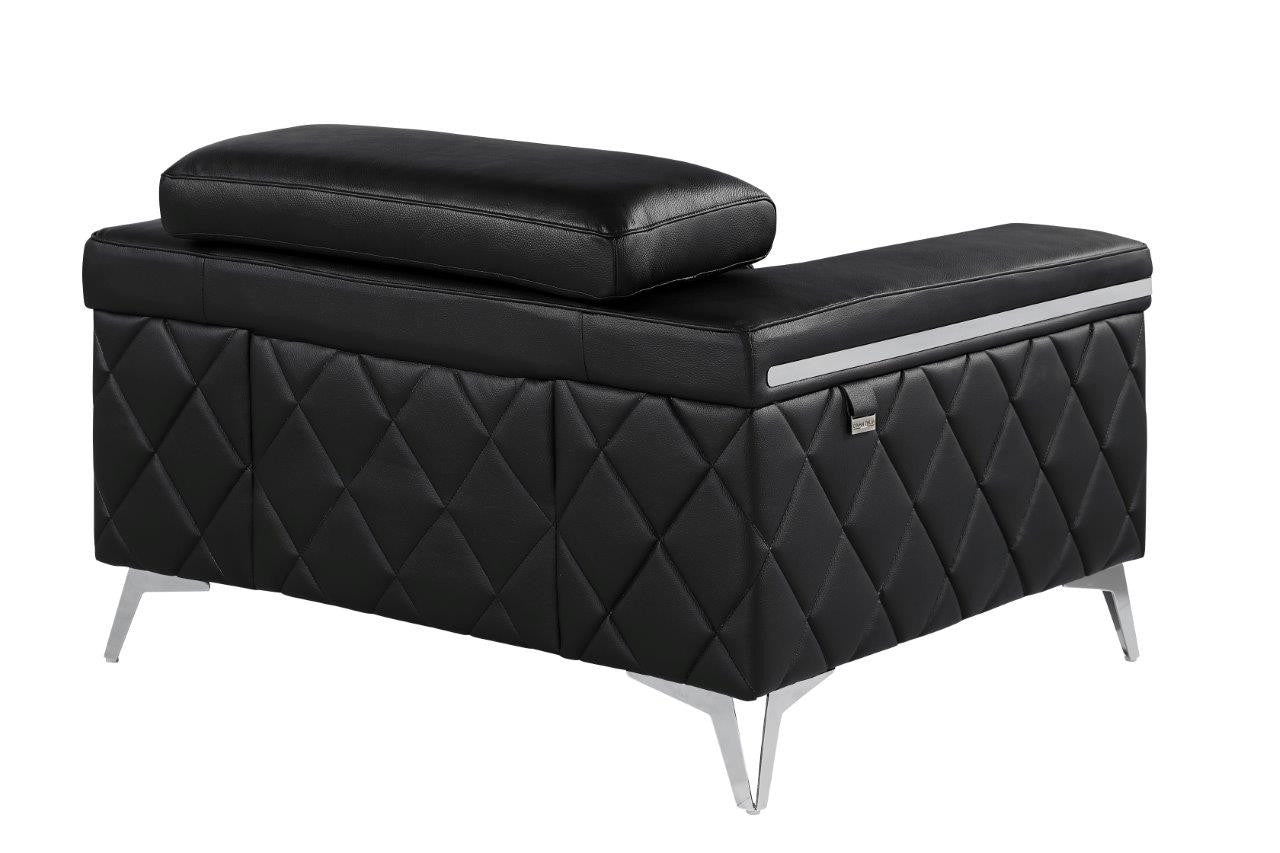 42" Black And Silver Top Grain Leather Club Chair