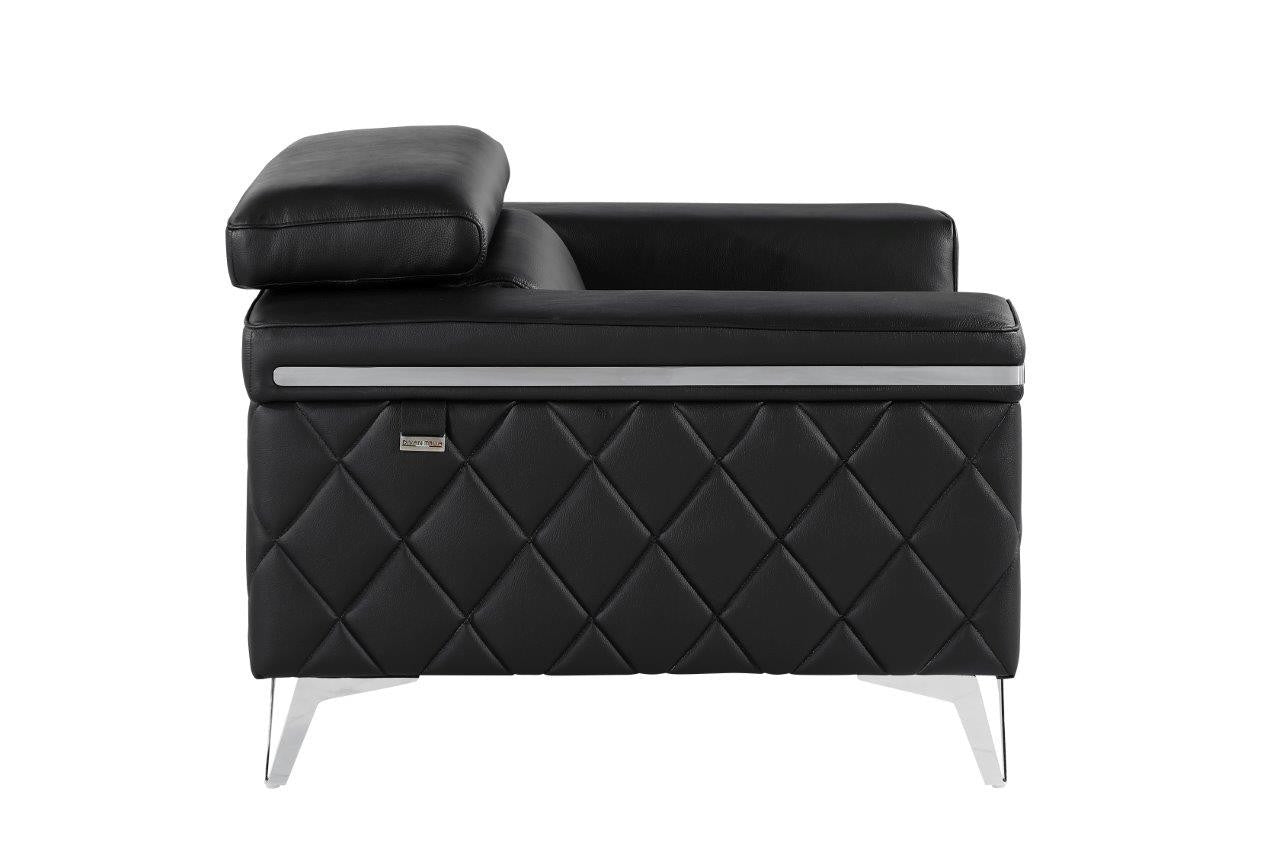 42" Black And Silver Top Grain Leather Club Chair