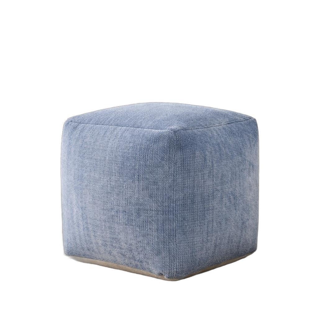 18" Blue Chenille Cube Pouf Ottoman