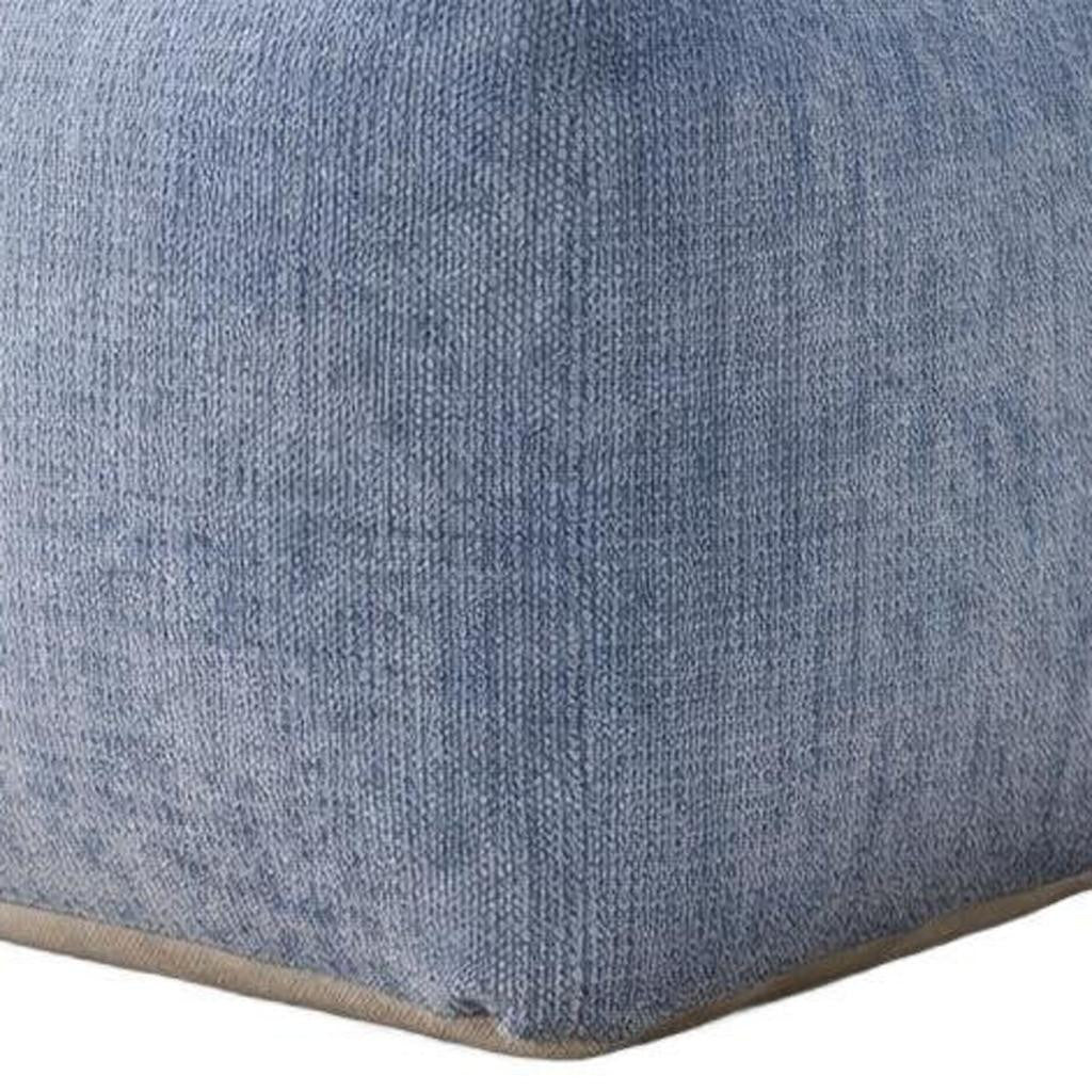 18" Blue Chenille Cube Pouf Ottoman