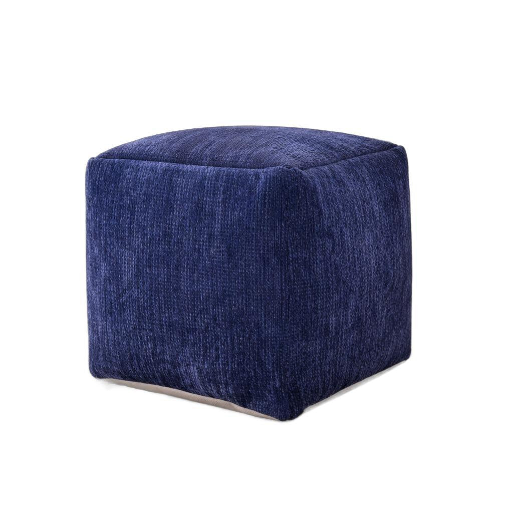 18" Blue Chenille Cube Pouf Ottoman