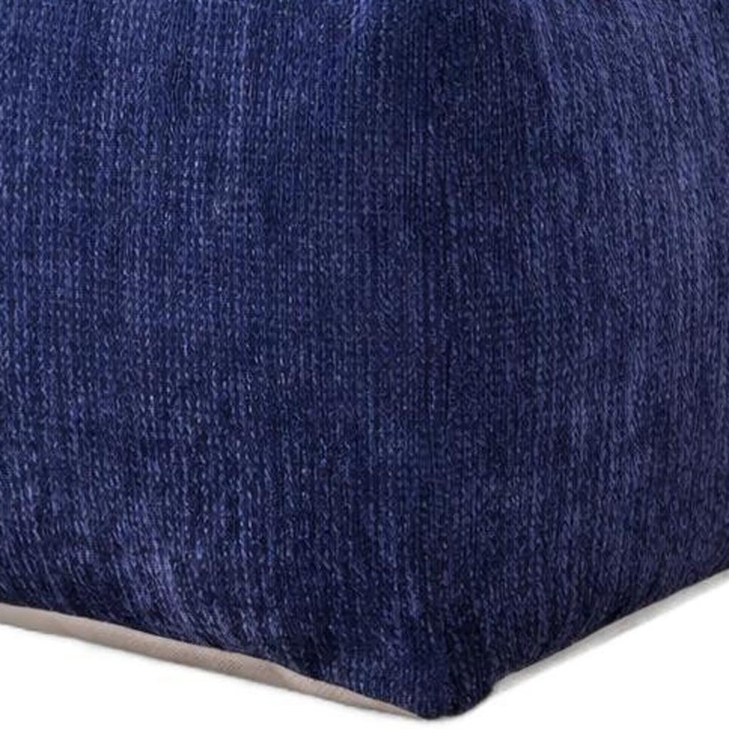 18" Blue Chenille Cube Pouf Ottoman