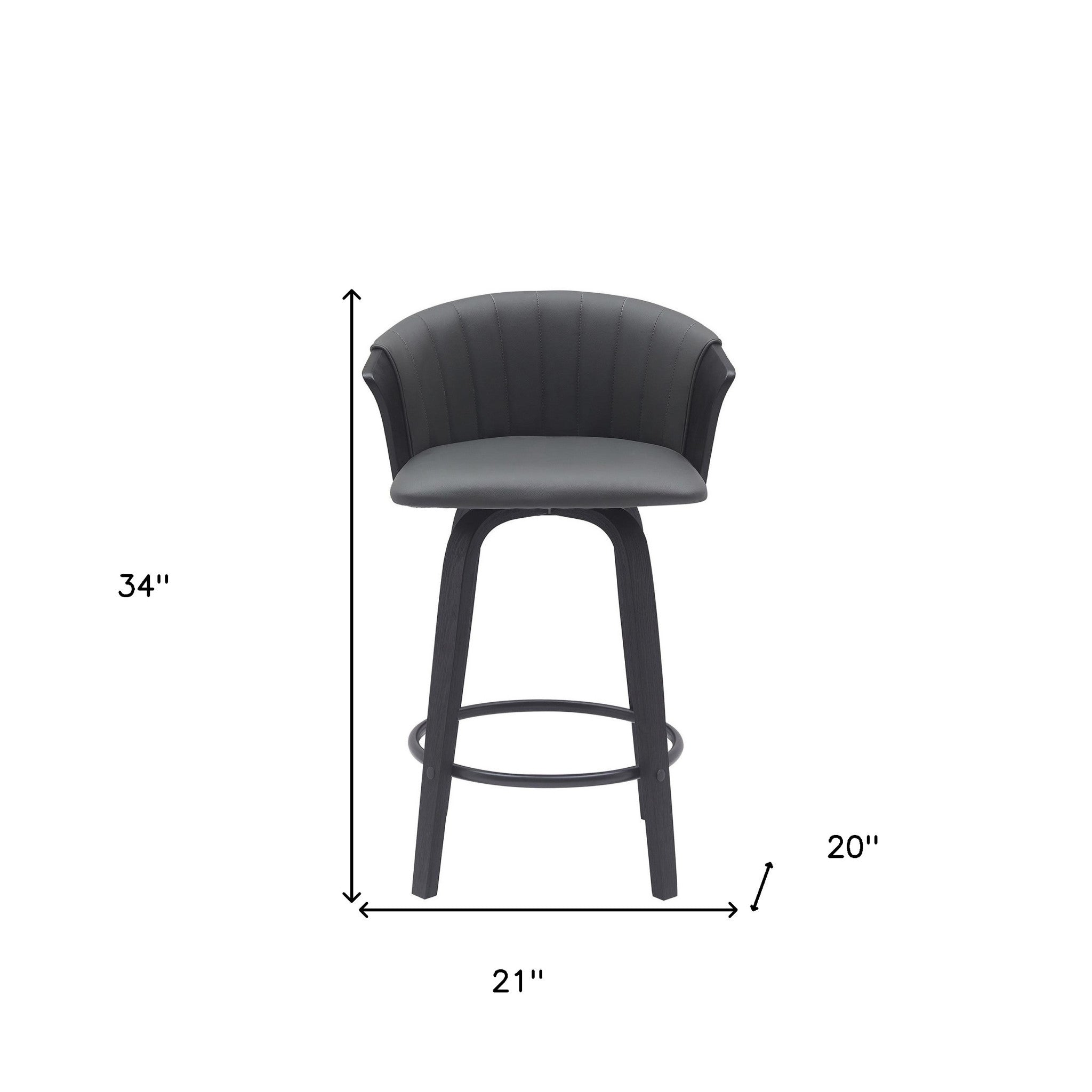 26" Gray and Black Faux Leather Counter Height Swivel Bar Chair