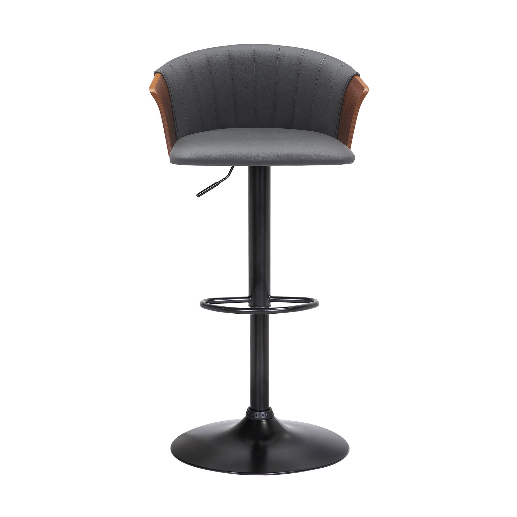 Gray and Black Faux Leather with Metal Swivel Adjustable Height Bar Chair