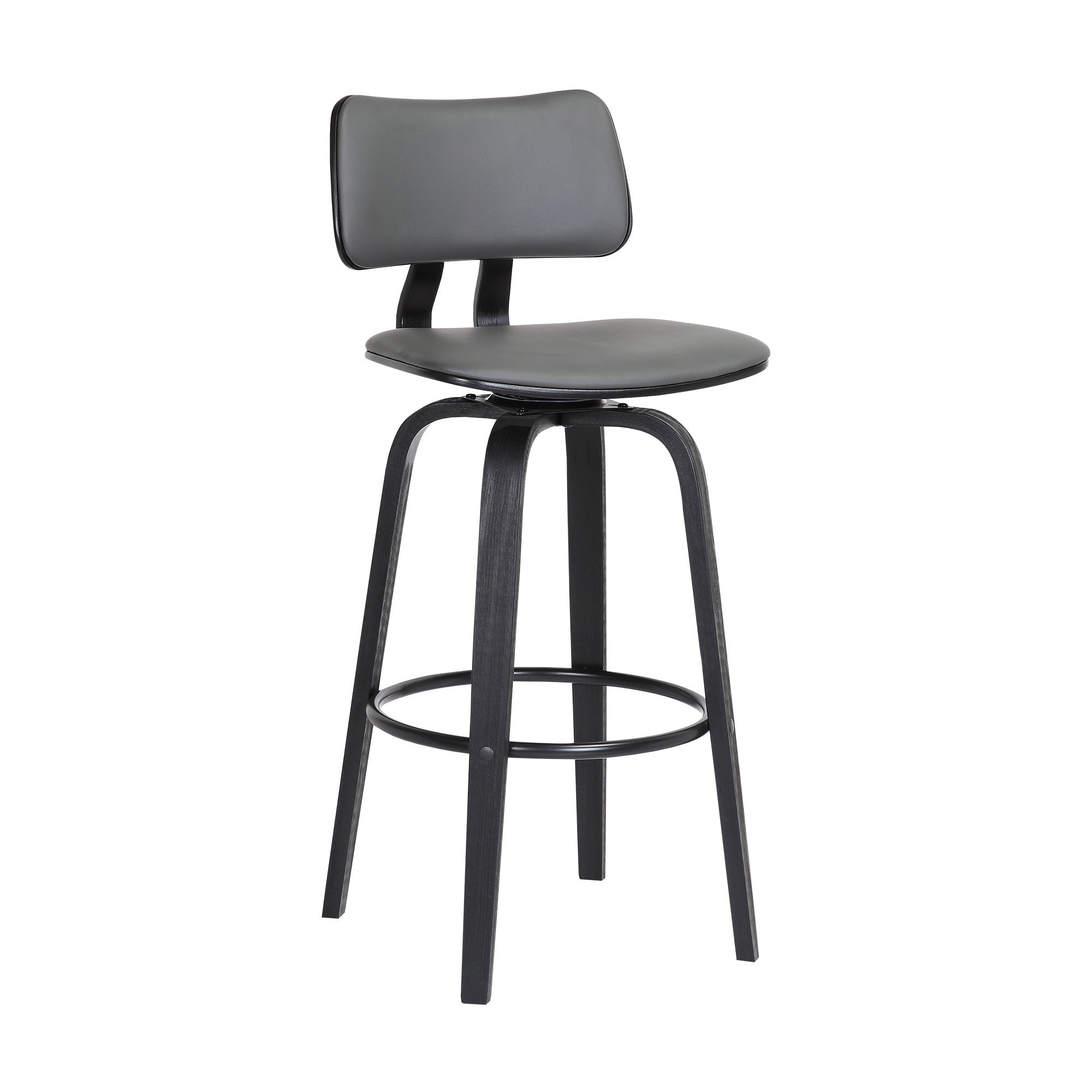 26" Gray And Black Faux Leather Swivel Low Back Counter Height Bar Chair