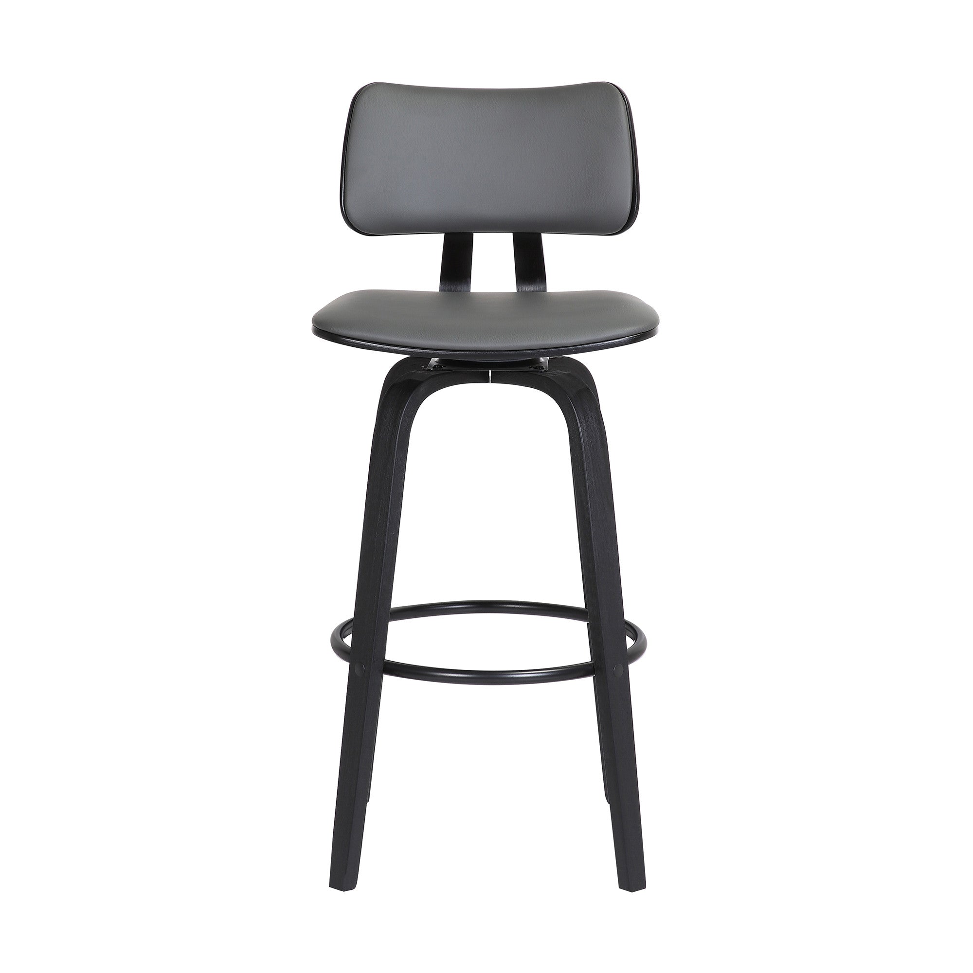 26" Gray And Black Faux Leather Swivel Low Back Counter Height Bar Chair