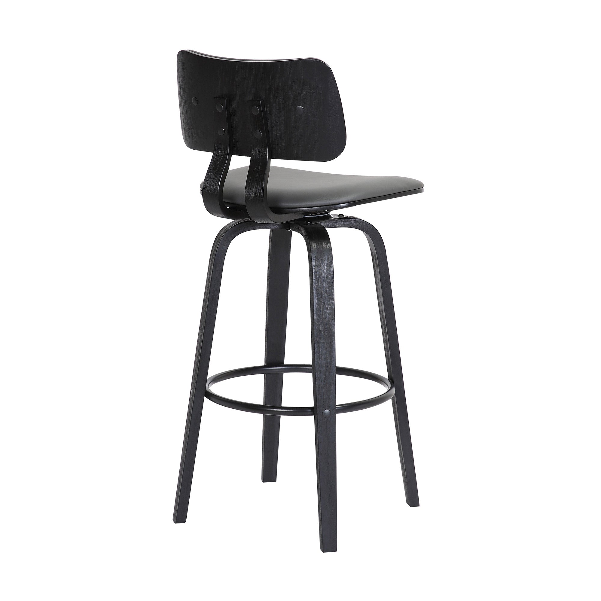 26" Gray And Black Faux Leather Swivel Low Back Counter Height Bar Chair