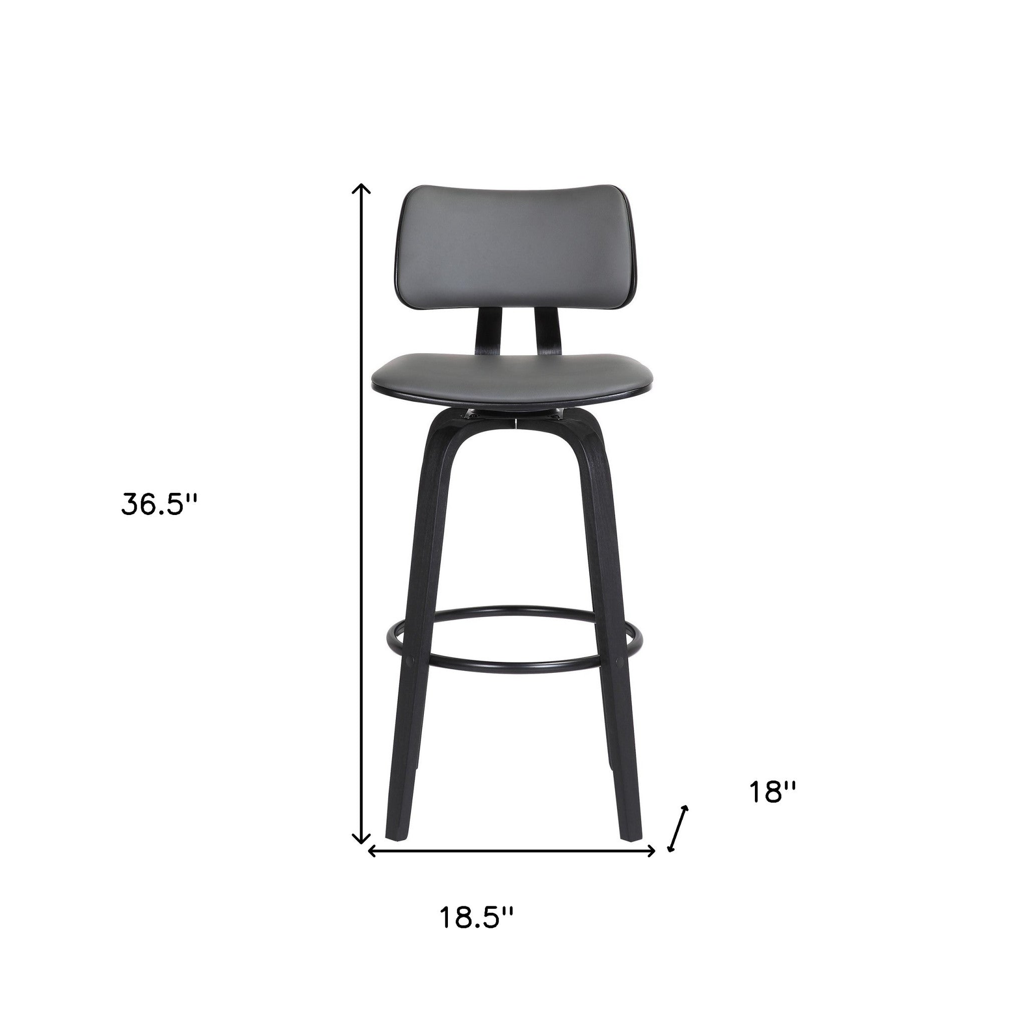 26" Gray And Black Faux Leather Swivel Low Back Counter Height Bar Chair