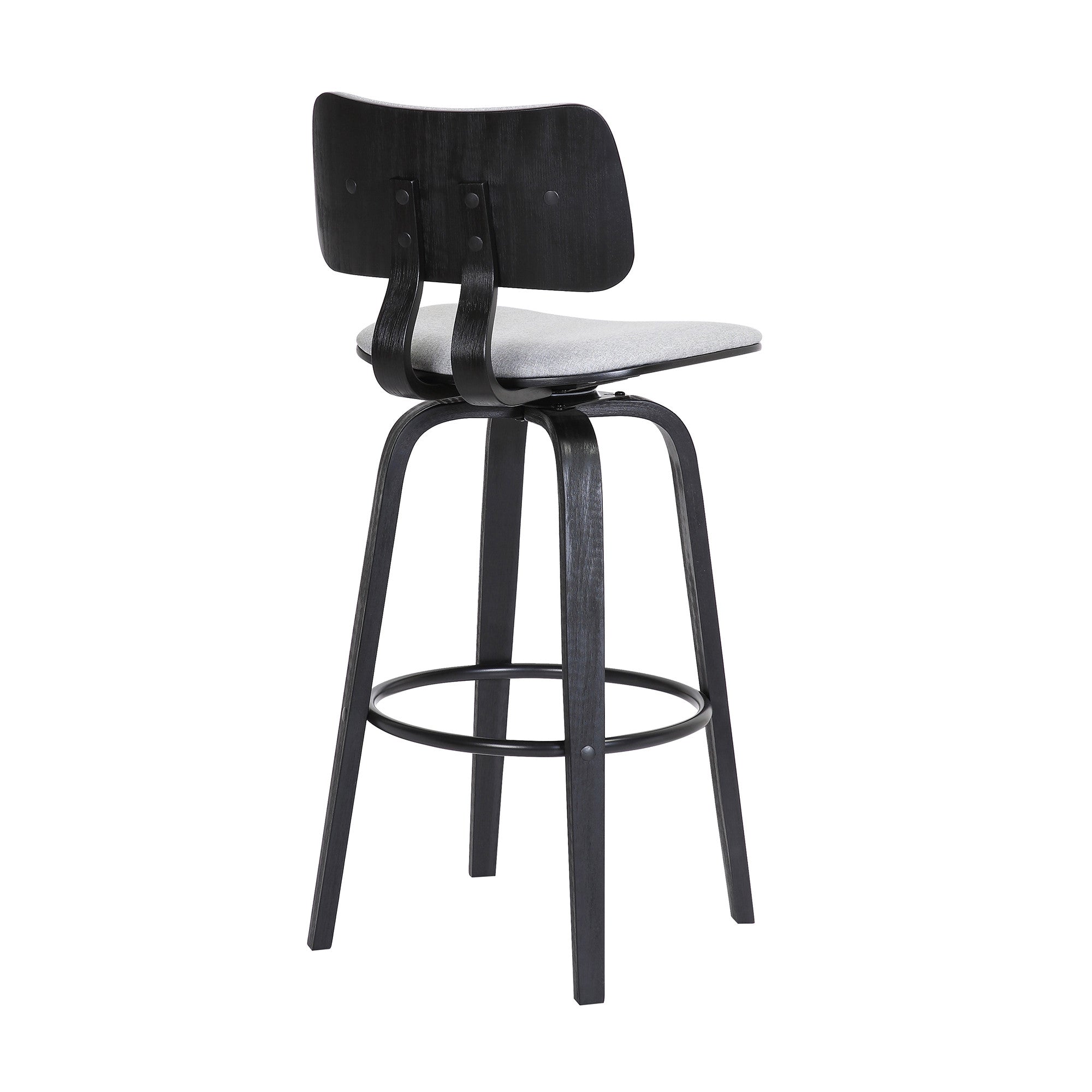 30" Light Gray And Black Fabric Swivel Low Back Bar Height Bar Chair