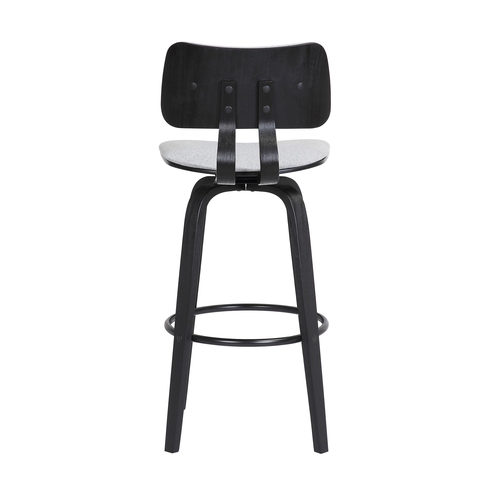 30" Light Gray And Black Fabric Swivel Low Back Bar Height Bar Chair