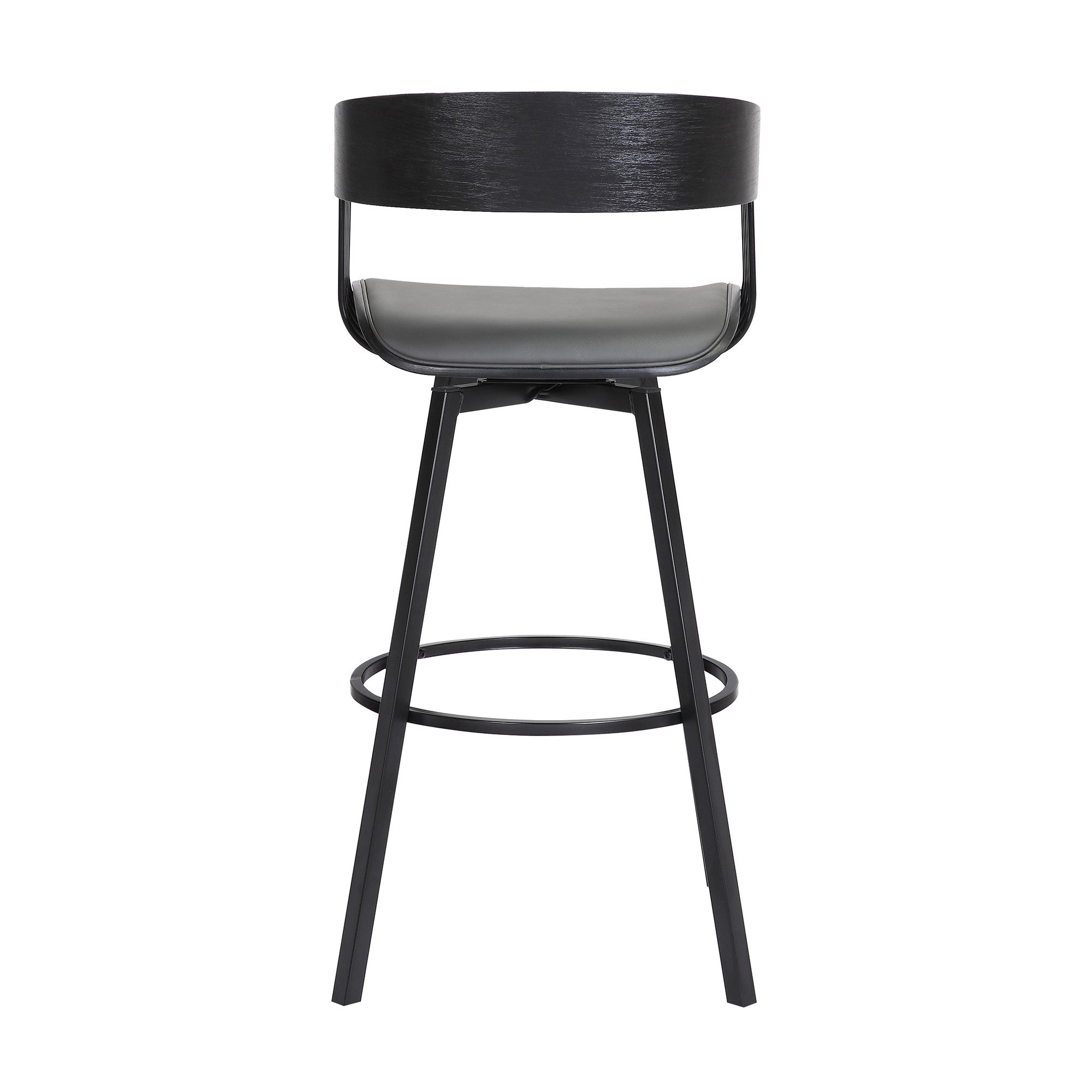 27" Gray and Black Faux Leather with Metal Swivel Counter Height Bar Chair