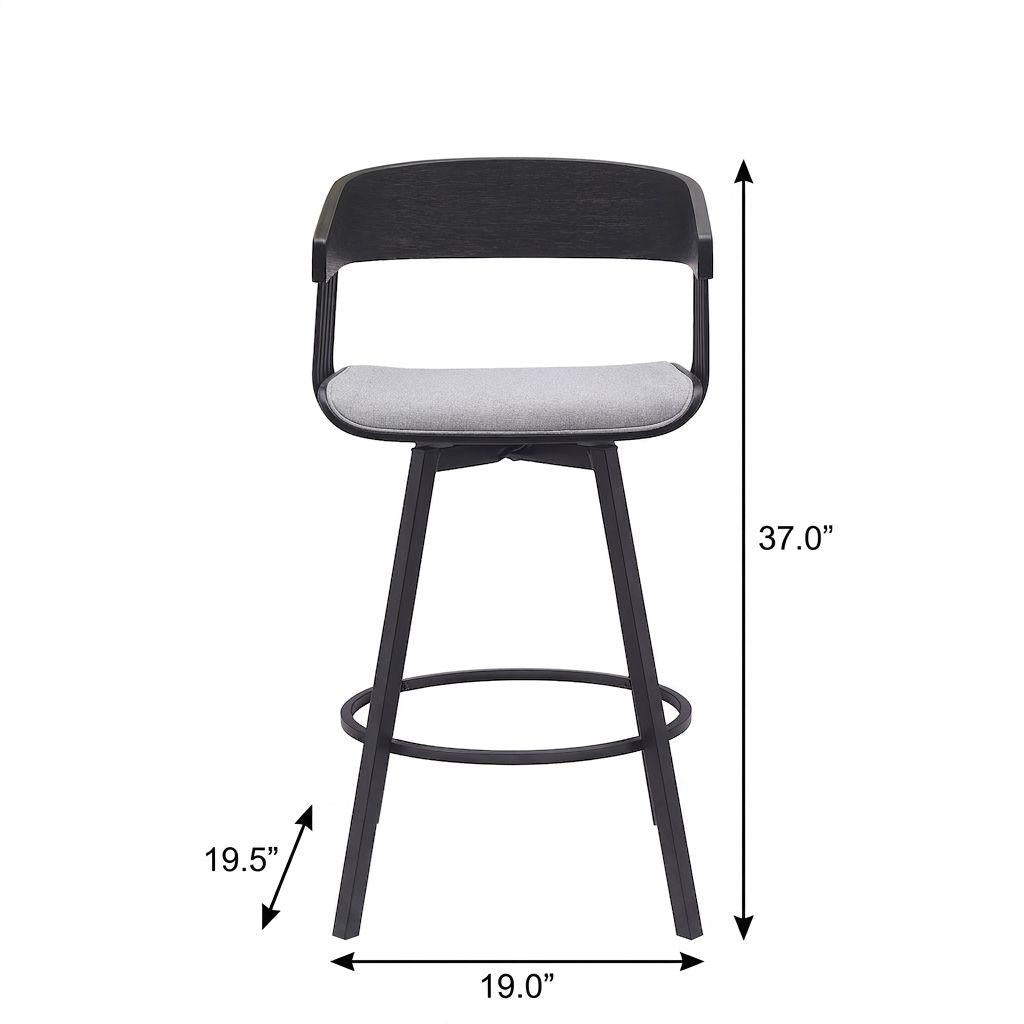 27" Light Gray and Black Fabric with Metal Swivel Counter Height Bar Chair