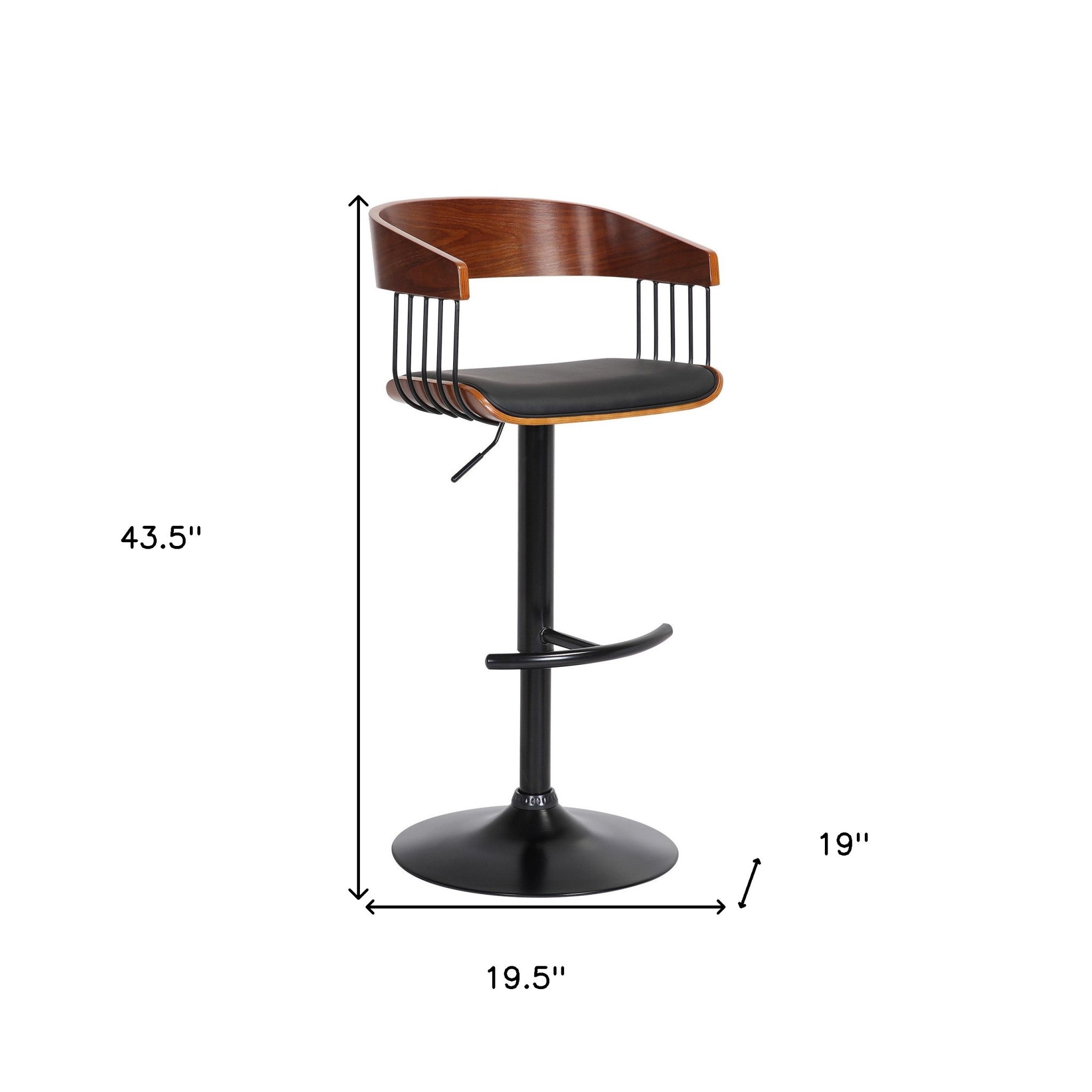 Black Faux Leather And Metal Swivel Adjustable Height Bar Chair