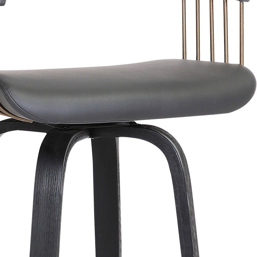 26" Gray And Black Faux Leather Swivel Counter Height Bar Chair