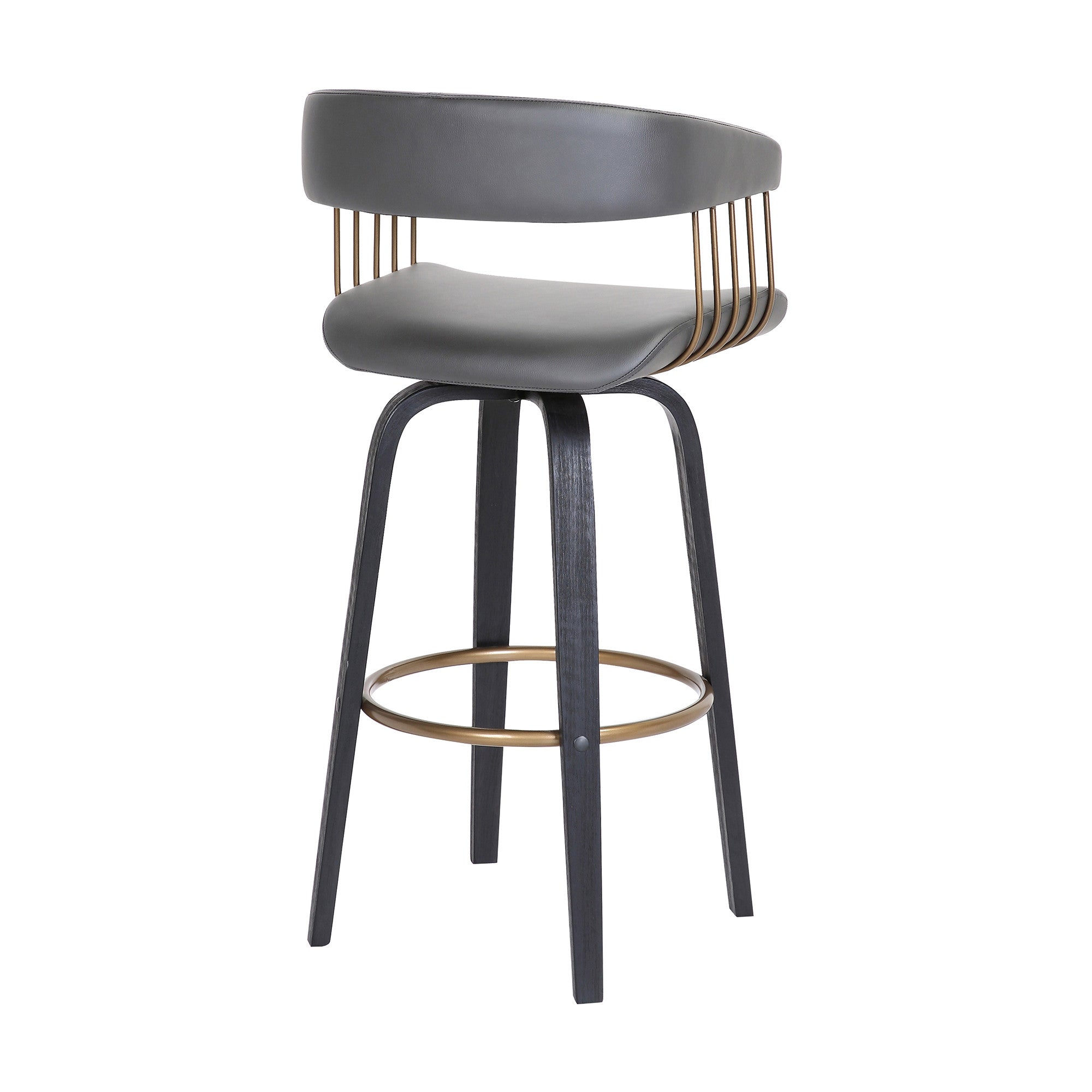 31" Gray And Black Faux Leather Swivel Bar Height Bar Chair