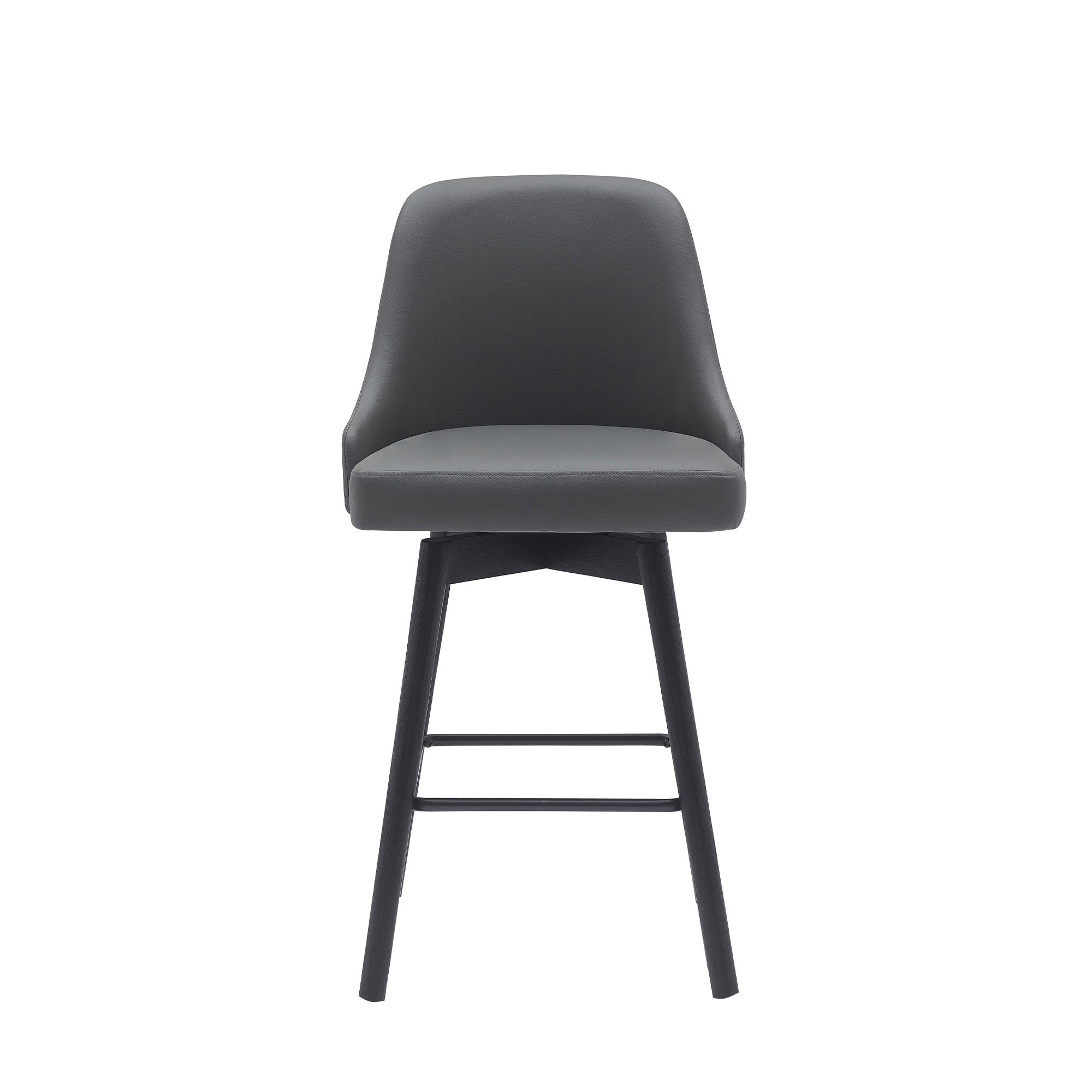 26" Gray and Black Faux Leather with Solid Wood Swivel Counter Height Bar Chair