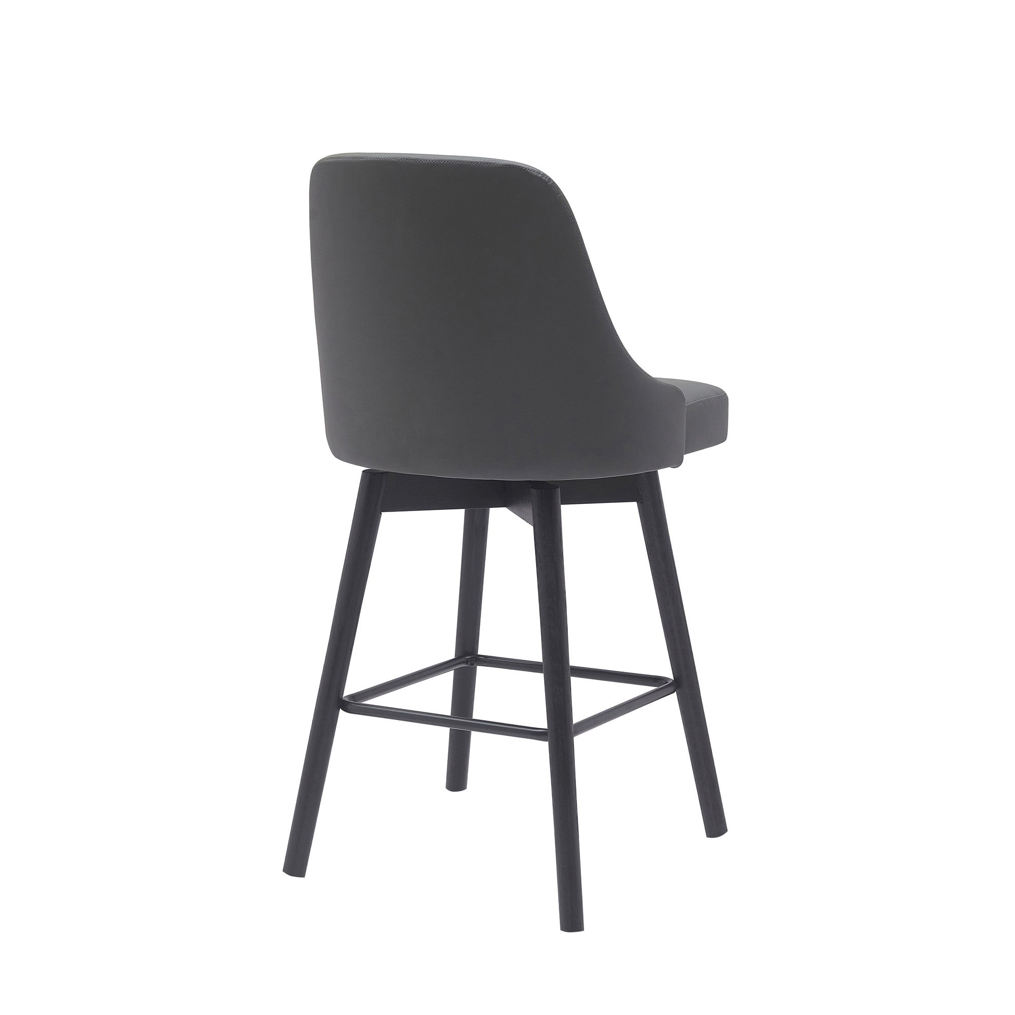 26" Gray and Black Faux Leather with Solid Wood Swivel Counter Height Bar Chair