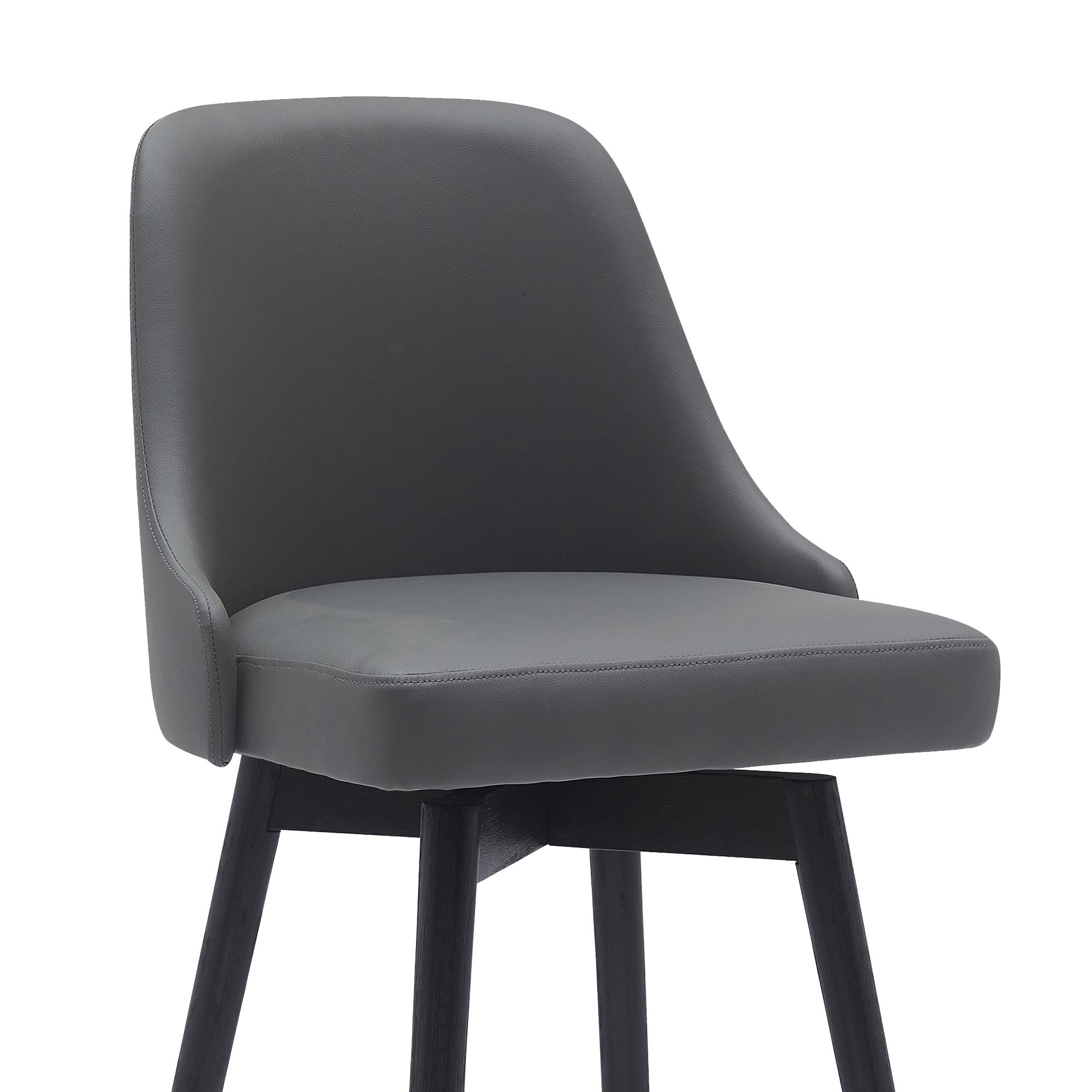 30" Gray and Black Faux Leather with Solid Wood Swivel Bar Height Bar Chair