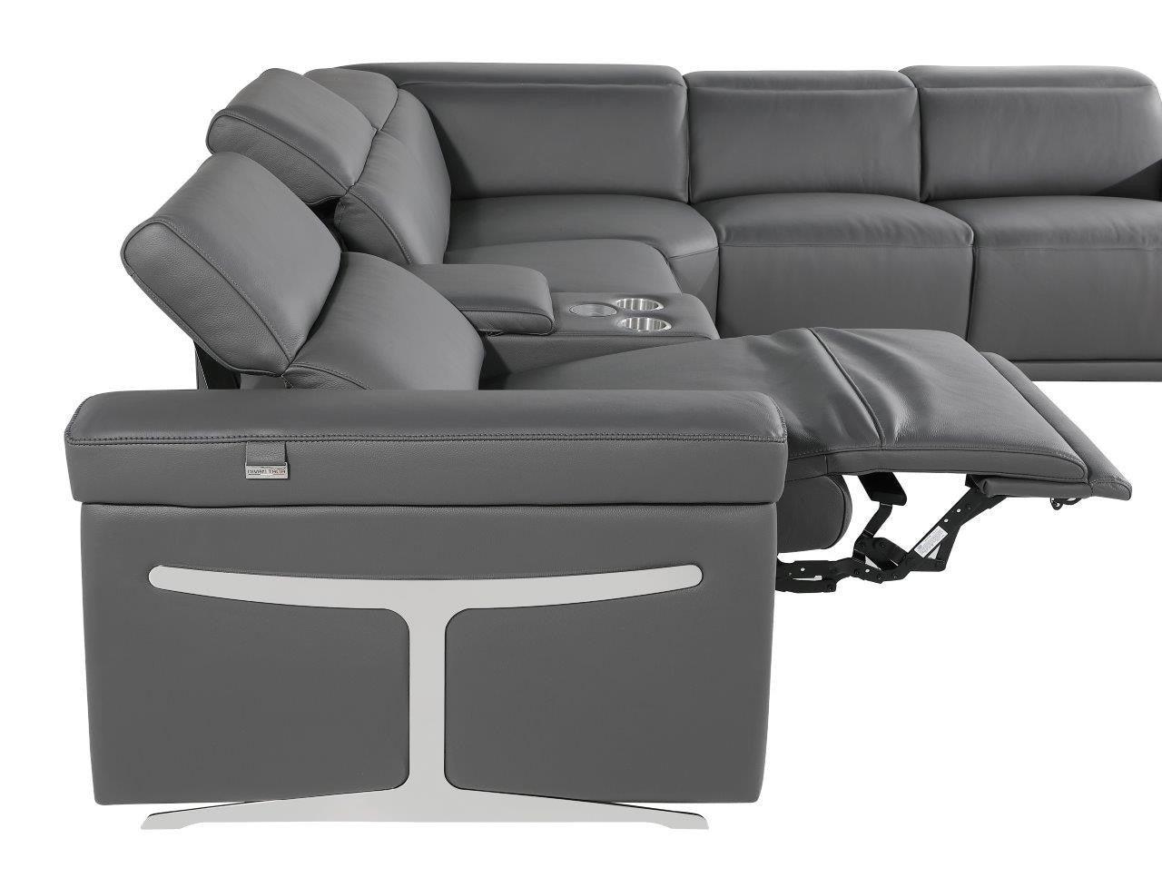 Gray Italian Leather Modular L Shaped Eight Piece Corner Sectional With Console
