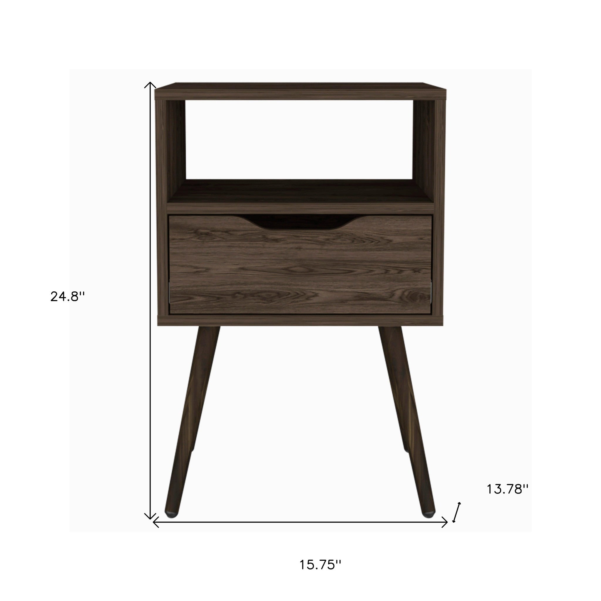 25" Brown Wood One Drawer Nightstand