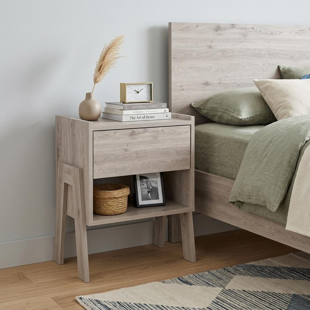 22" Light Gray Wood One Drawer Nightstand