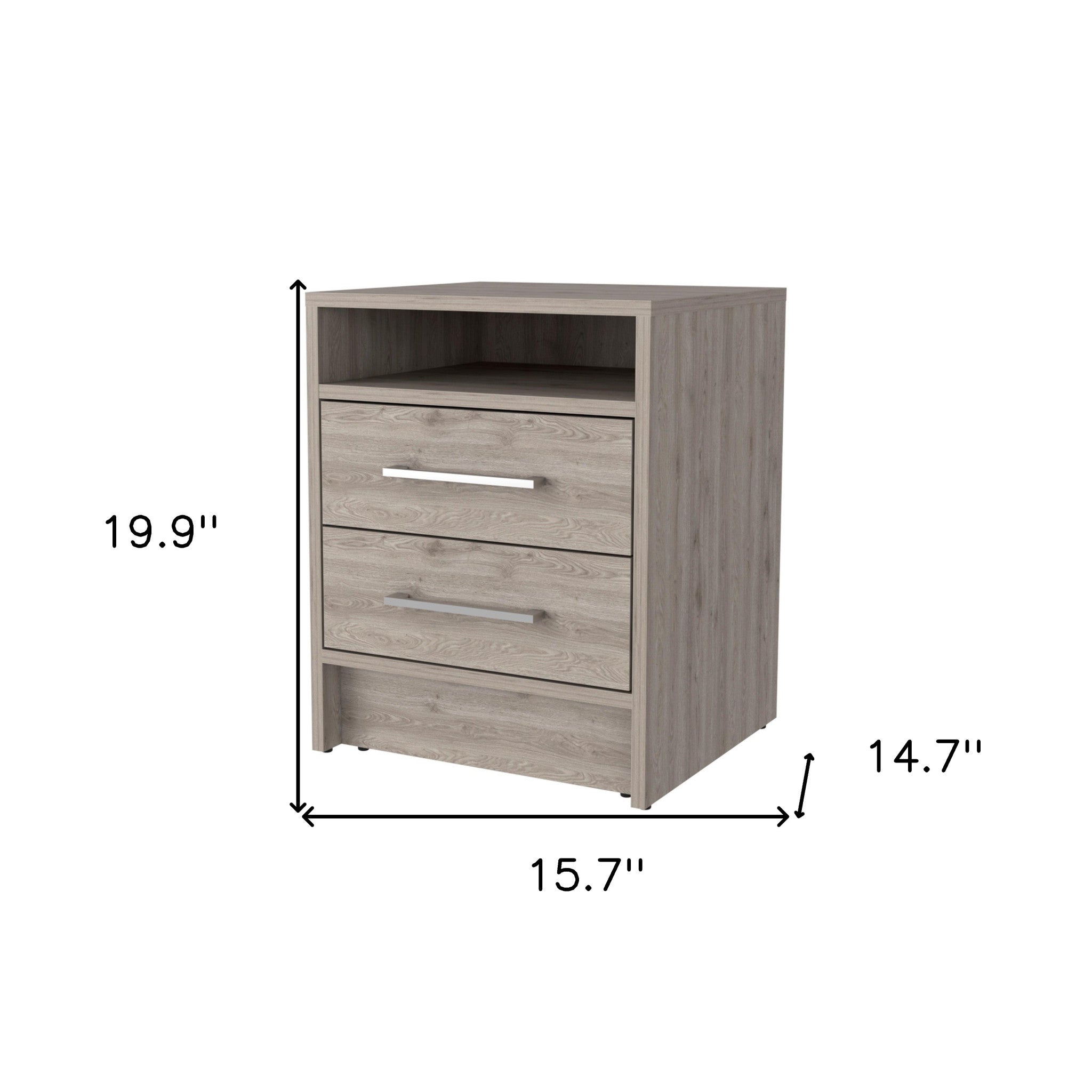 20" Light Gray Wood Two Drawer Nightstand
