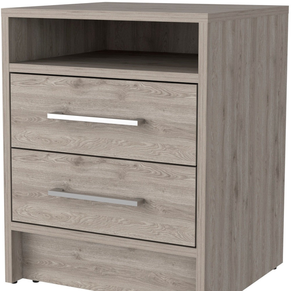 20" Light Gray Wood Two Drawer Nightstand