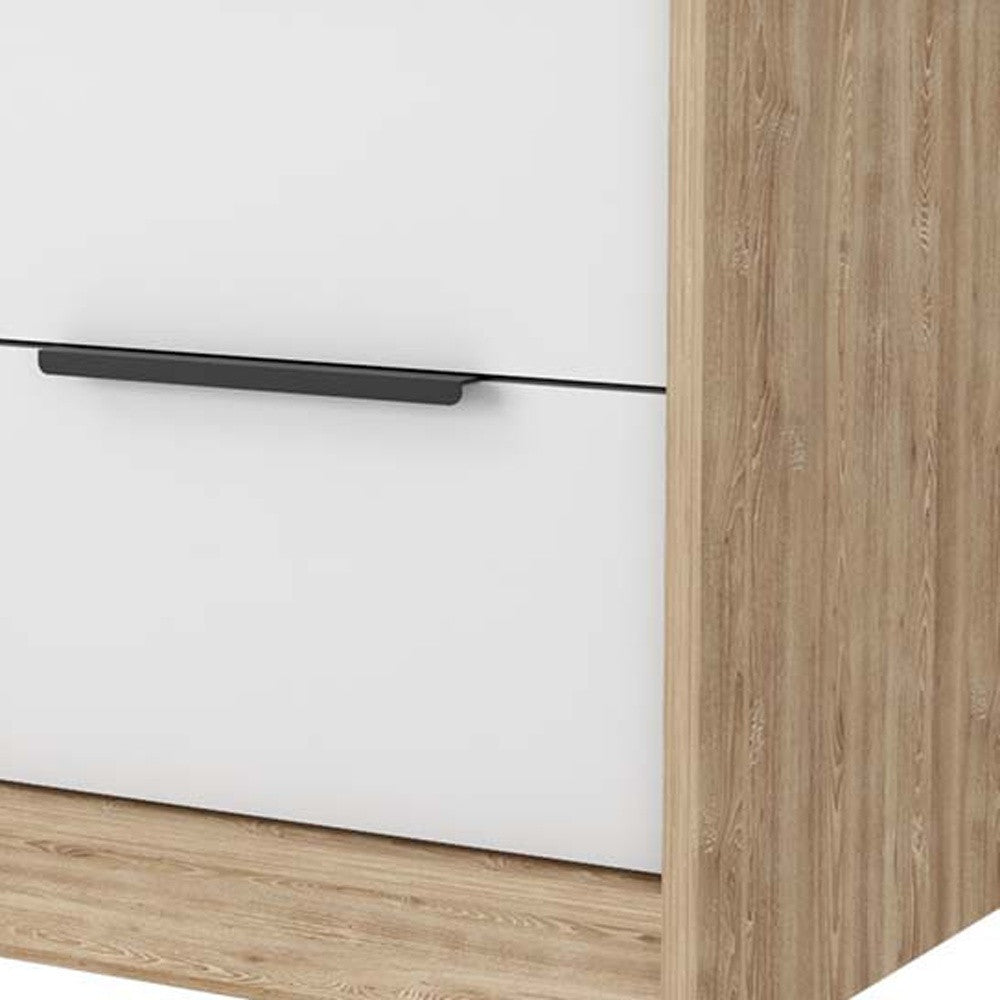 19" White And Natural Wood Two Drawer Nightstand