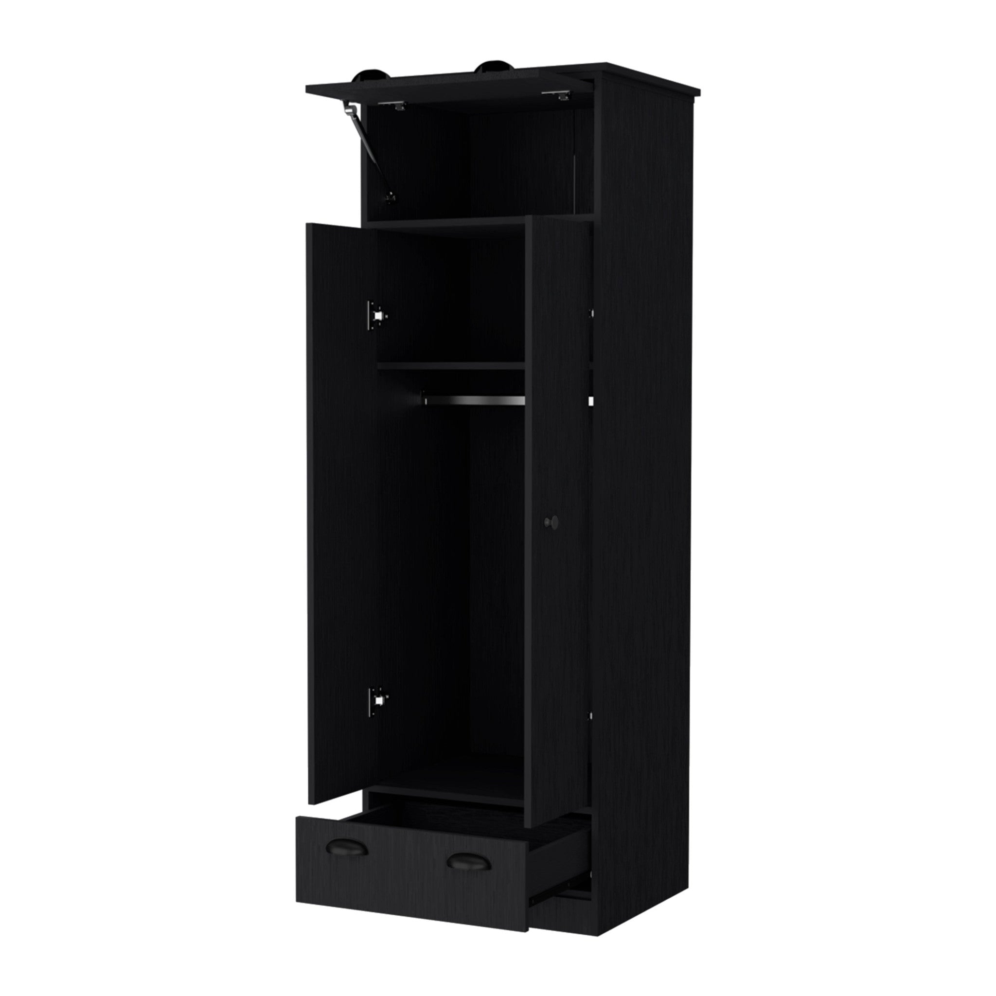 70" Black Wood Three Door Single Drawer Combo Dresser