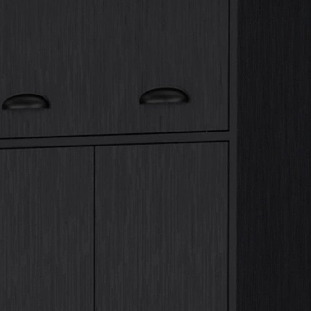70" Black Wood Three Door Single Drawer Combo Dresser