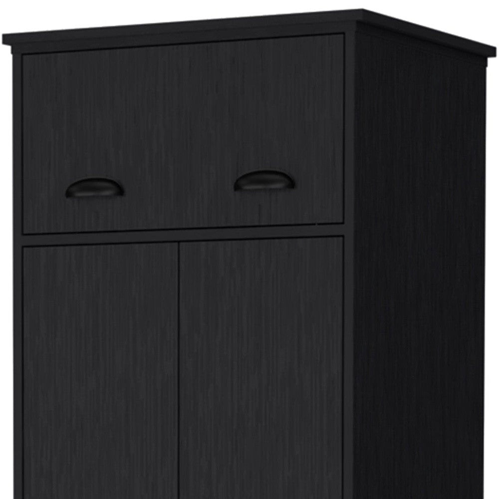 70" Black Wood Three Door Single Drawer Combo Dresser