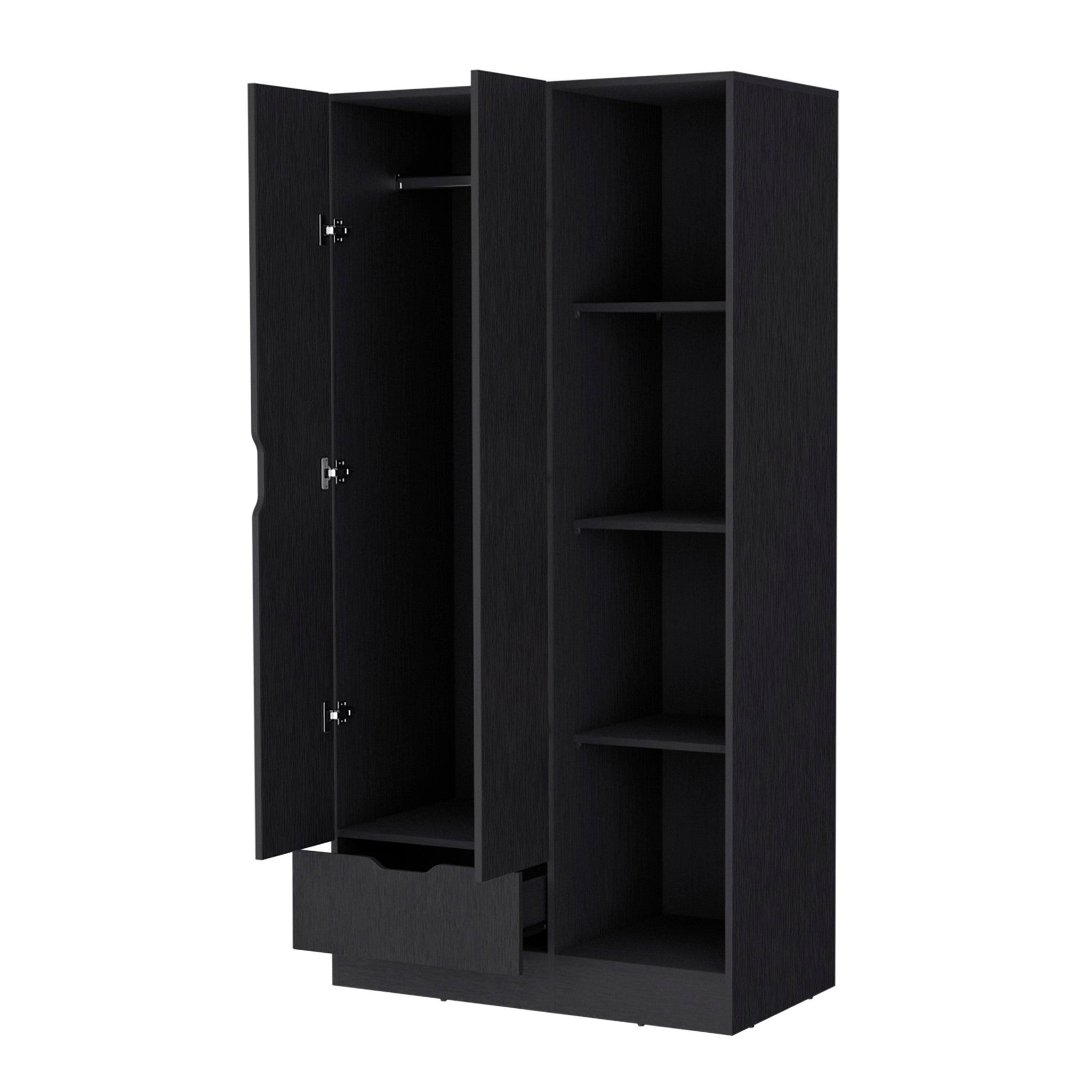 71" Black Wood Two Door Single Drawer Combo Dresser