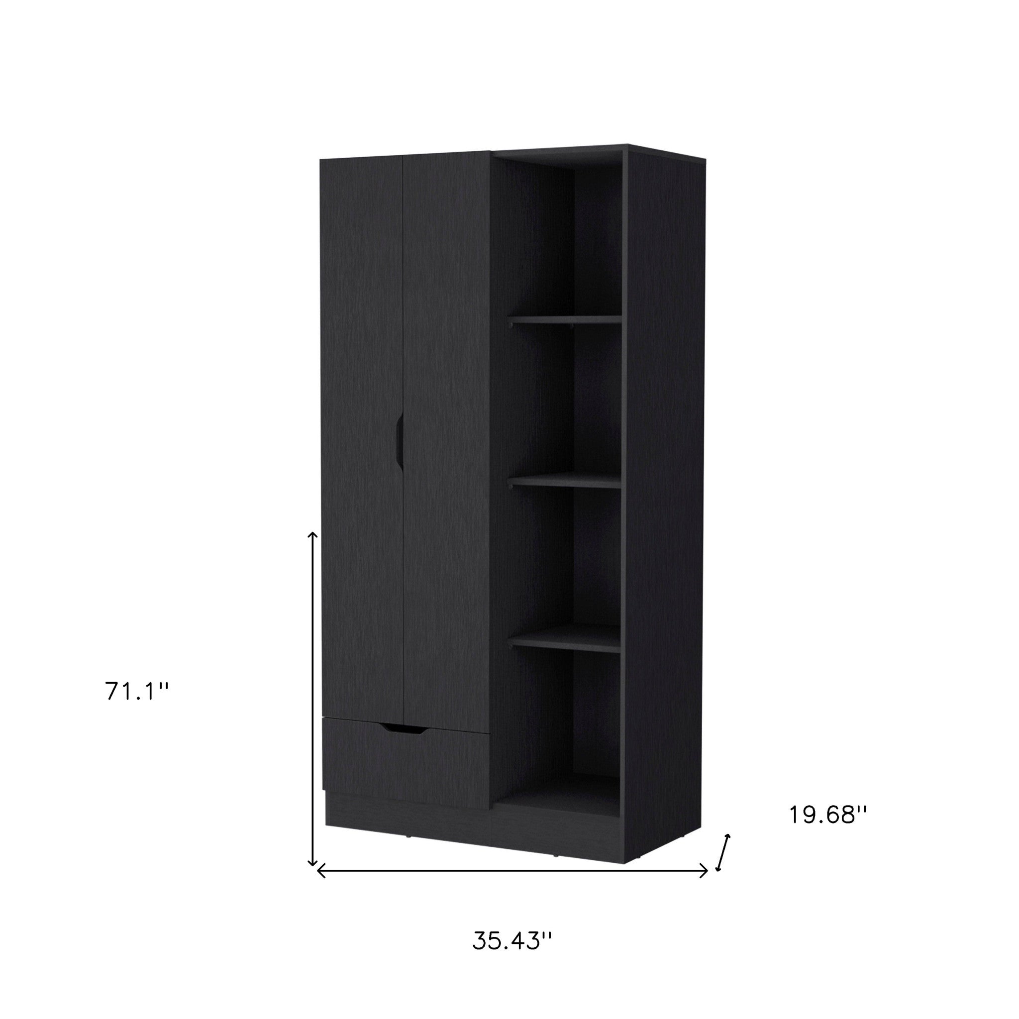 71" Black Wood Two Door Single Drawer Combo Dresser