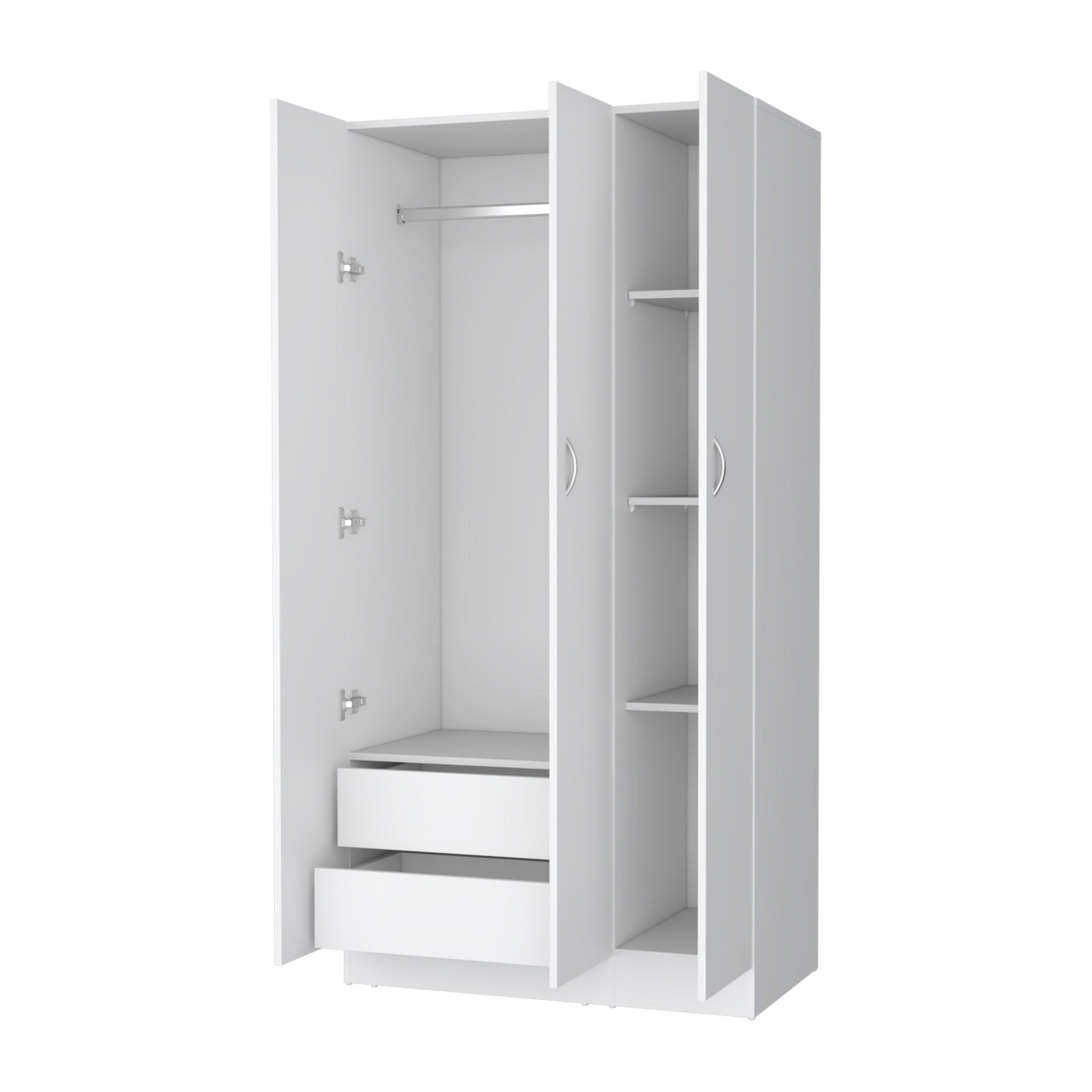 71" White Wood Three Door Two Drawer Combo Dresser