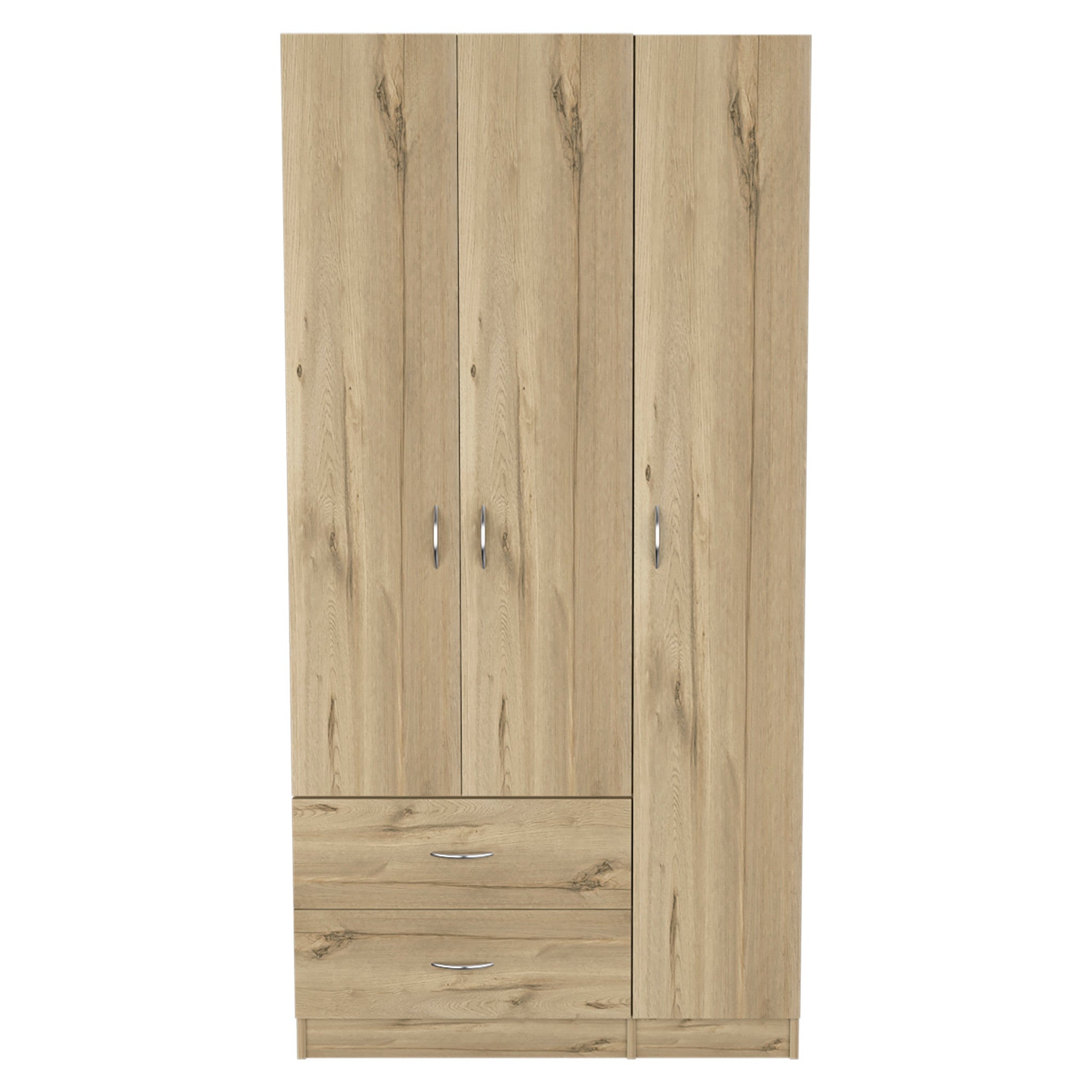 71" Oak Wood Three Door Two Drawer Combo Dresser