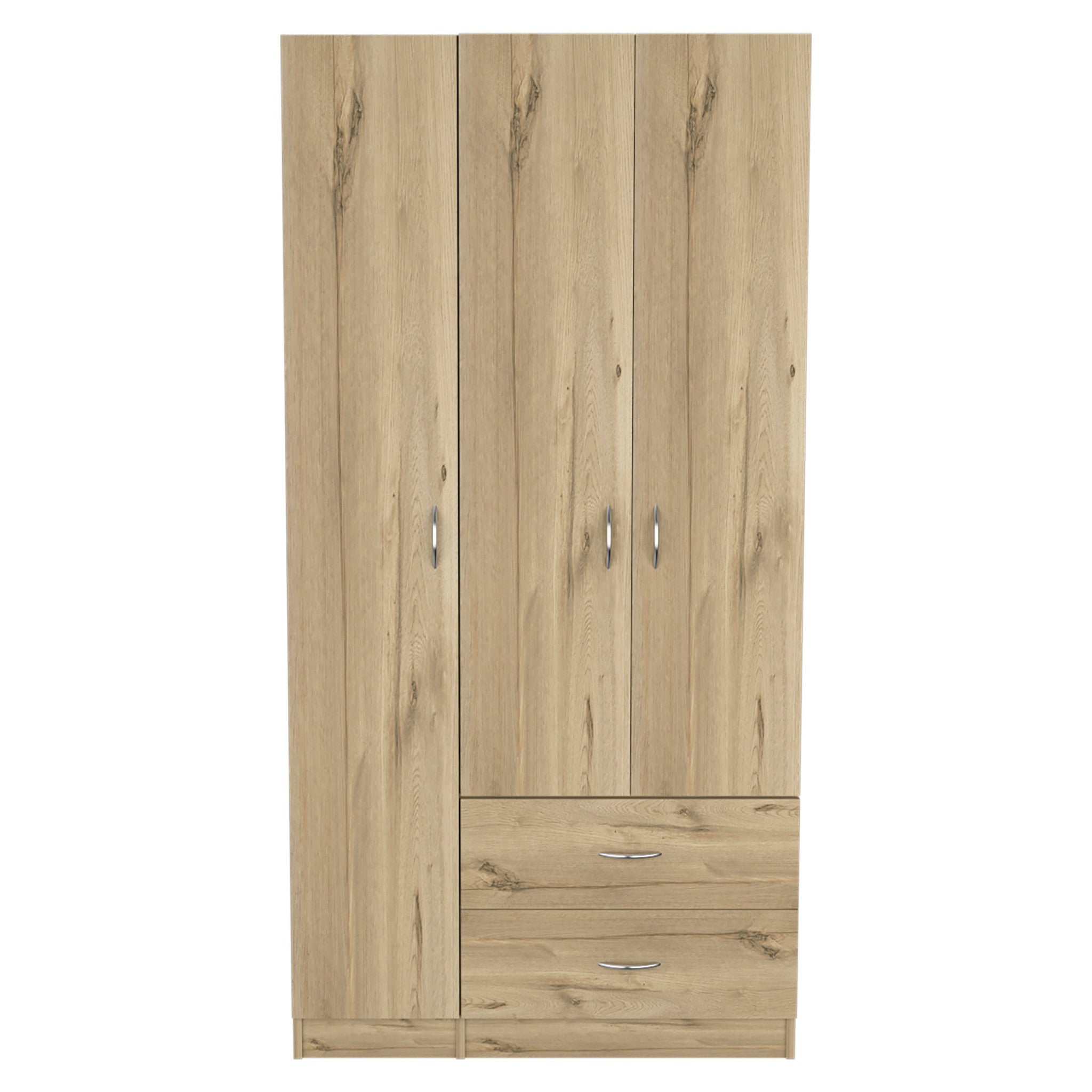71" Oak Wood Three Door Two Drawer Combo Dresser