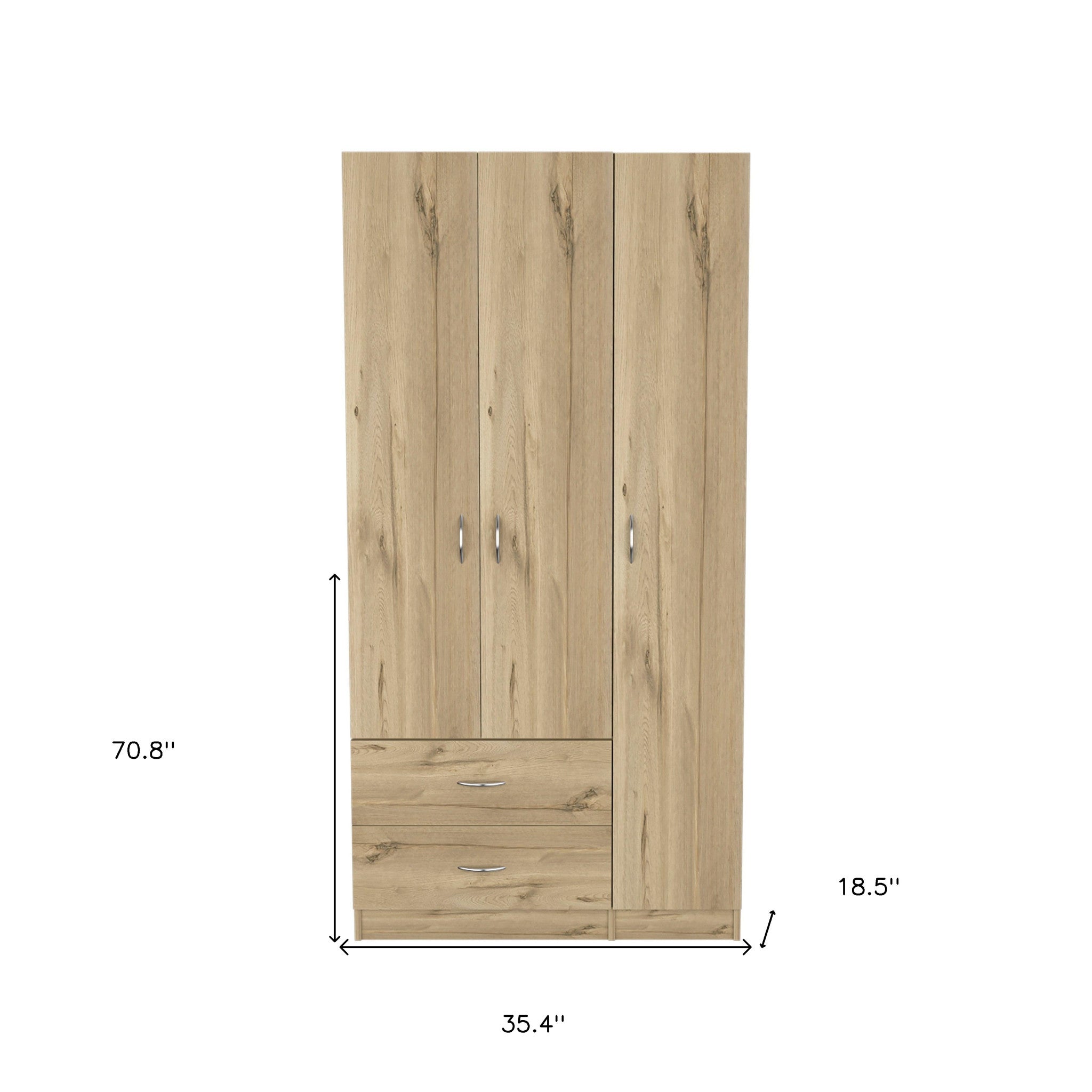 71" Oak Wood Three Door Two Drawer Combo Dresser