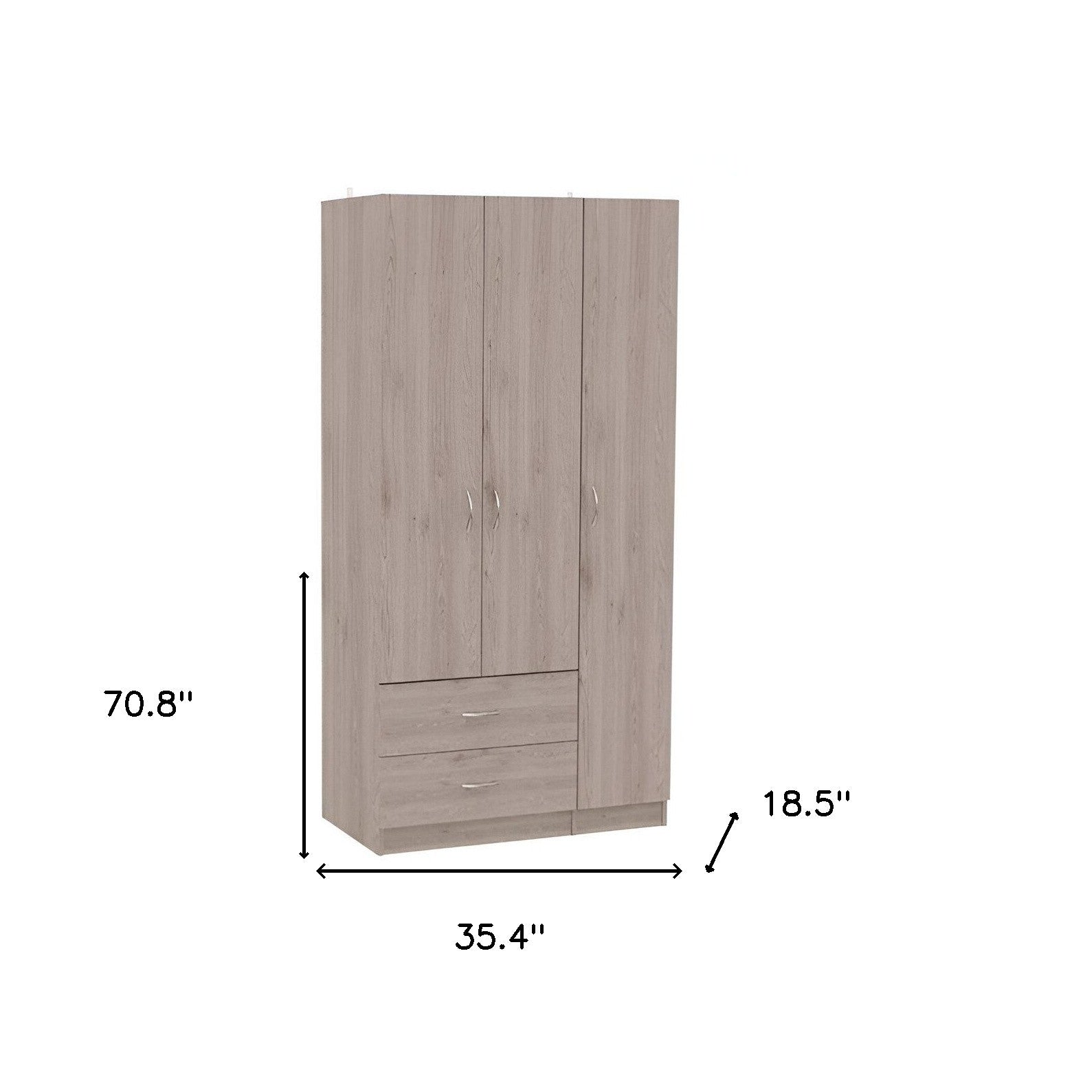 71" Light Gray Wood Three Door Two Drawer Combo Dresser