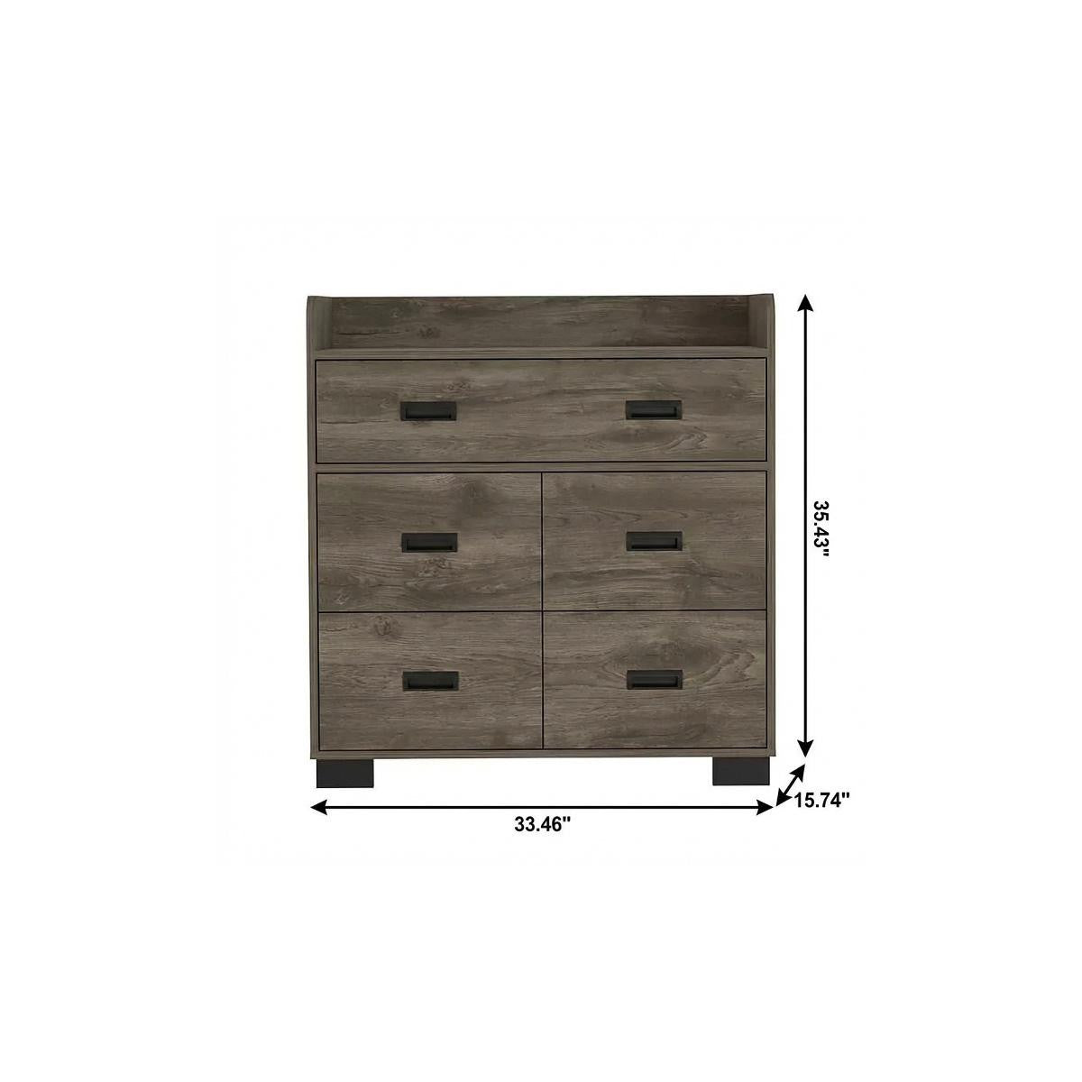 33" Dark Brown Wood Five Drawer Double Dresser