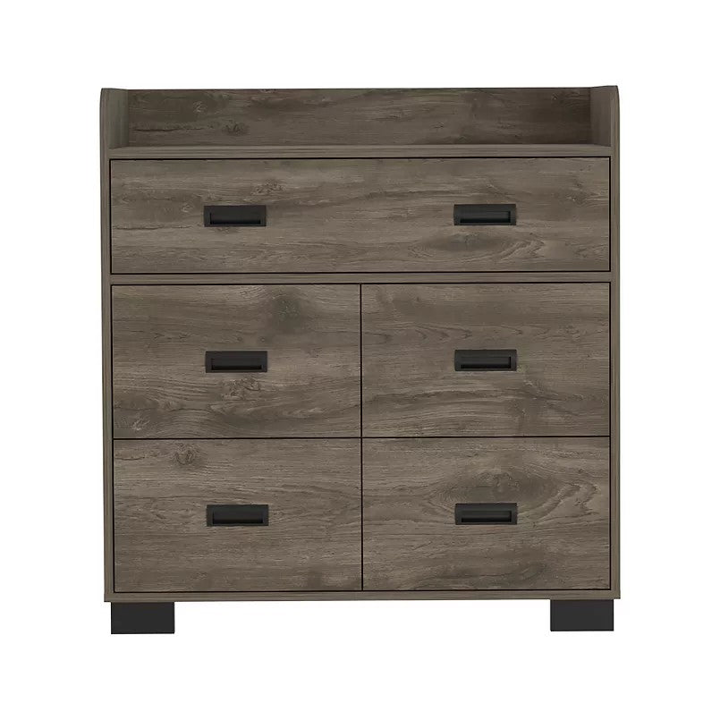33" Dark Brown Wood Five Drawer Double Dresser