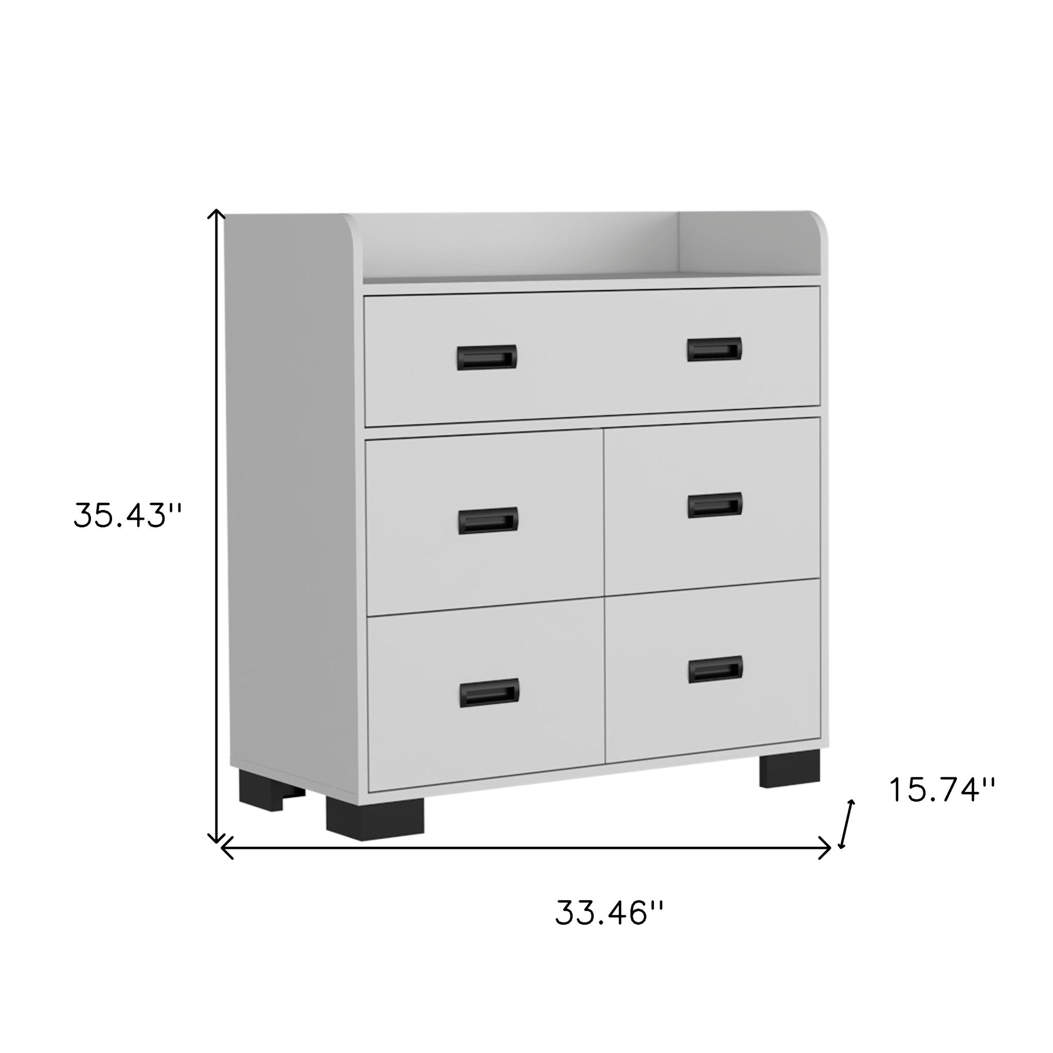 33" White Wood Five Drawer Dresser