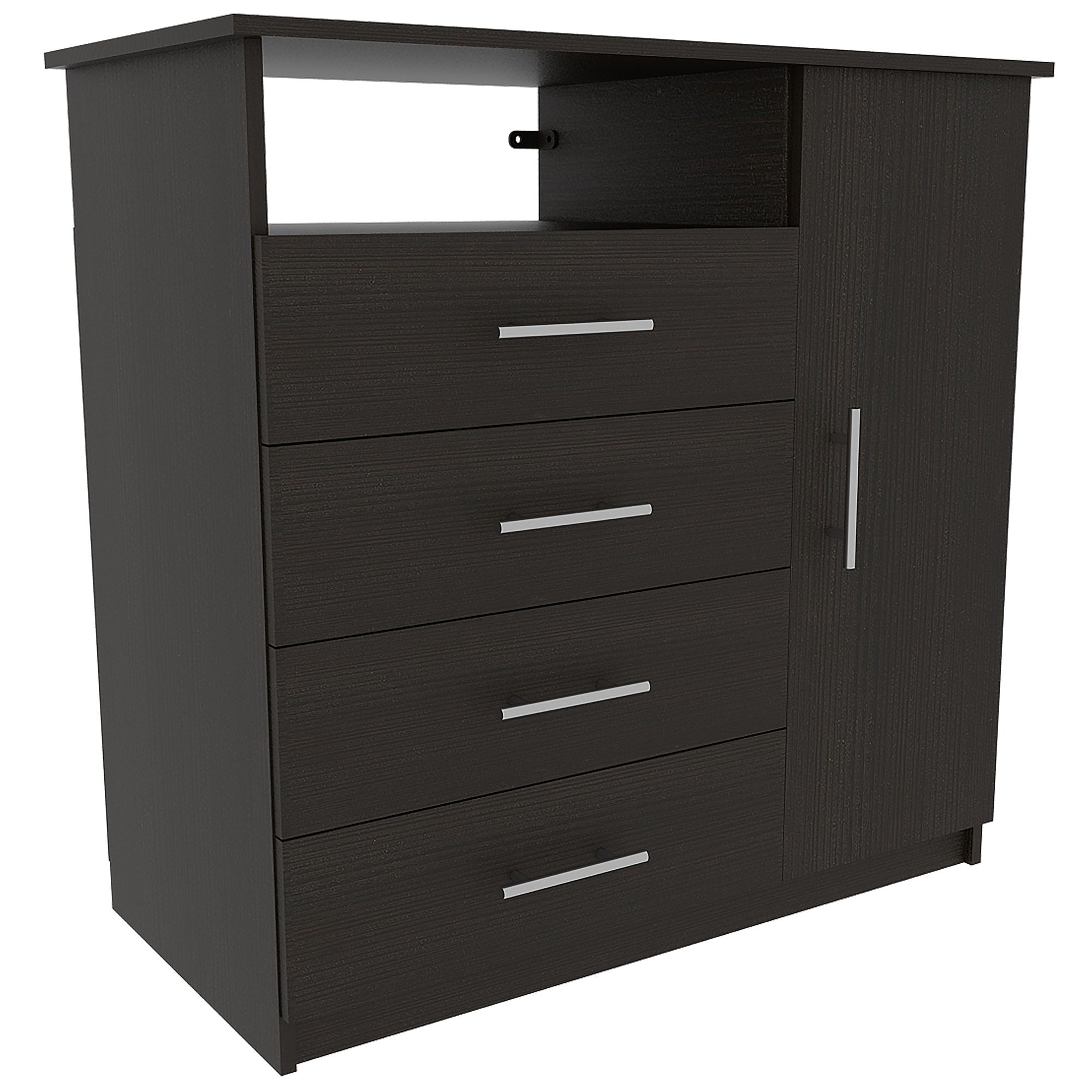 36" Black Wood Four Drawer Dresser