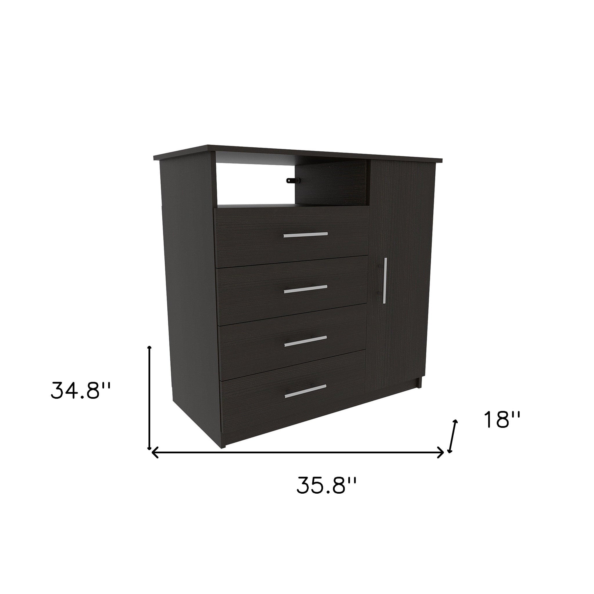 36" Black Wood Four Drawer Dresser