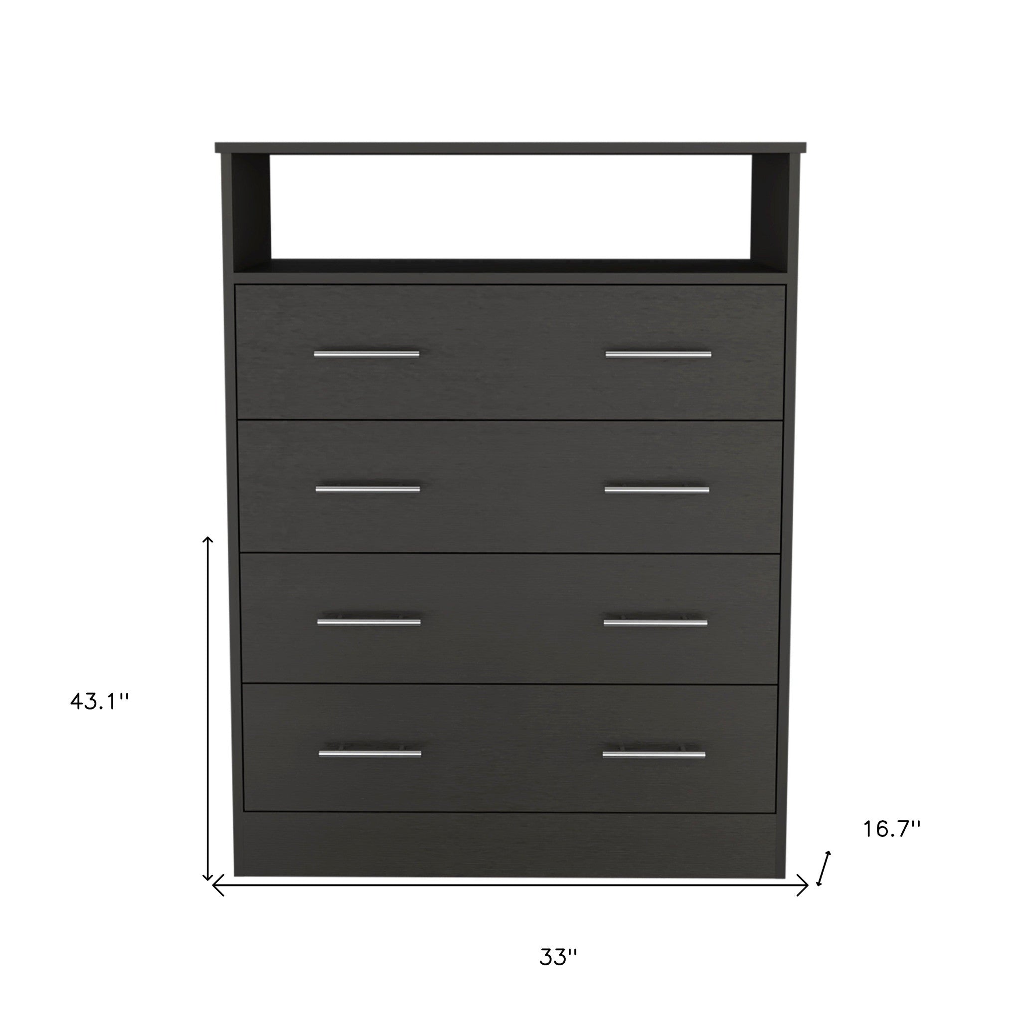 33" Black Wood Four Drawer Dresser
