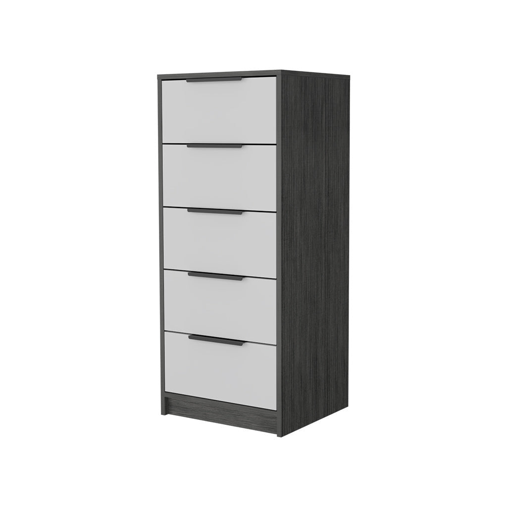 18" White And Gray Wood Five Drawer Dresser
