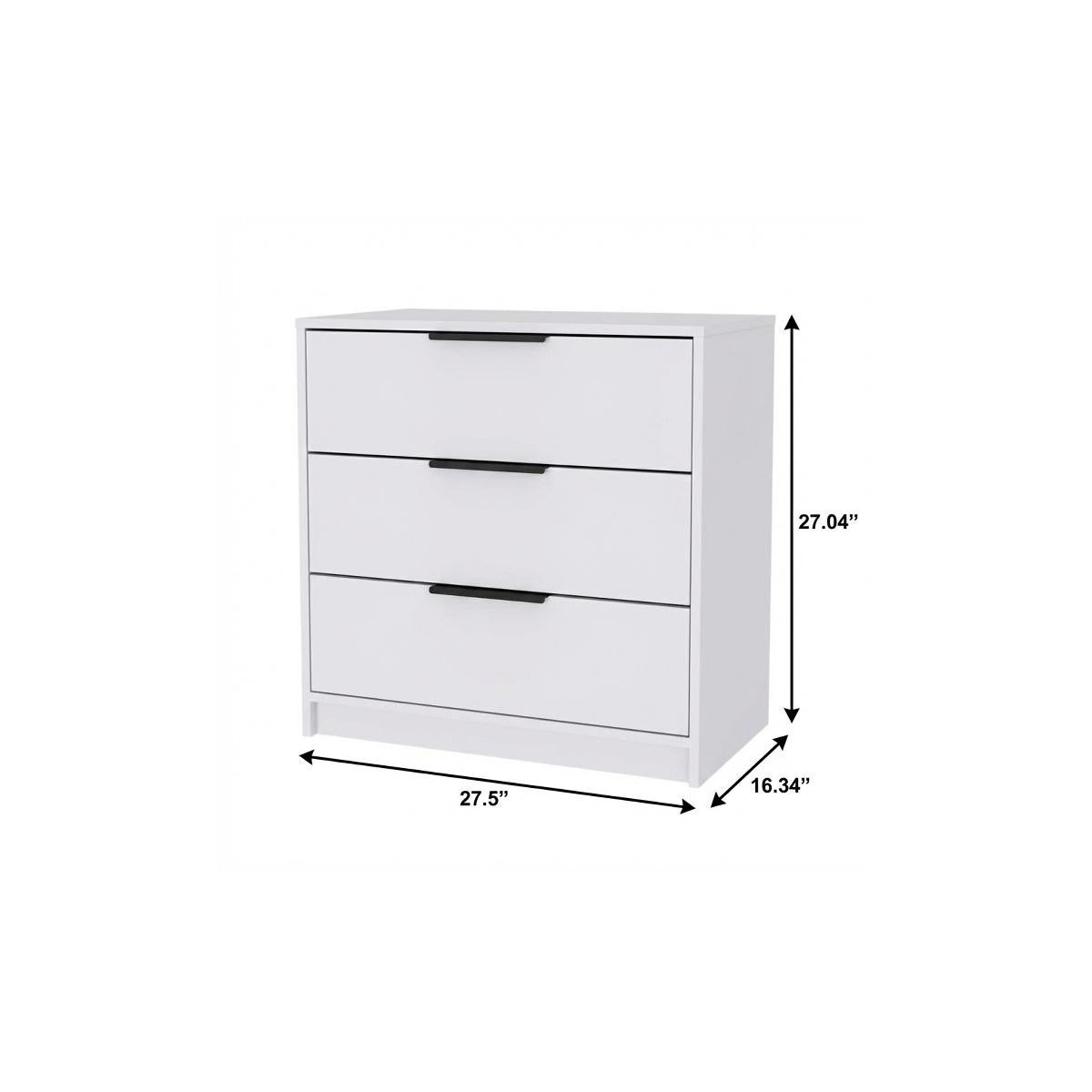 28" White Wood Three Drawer Dresser